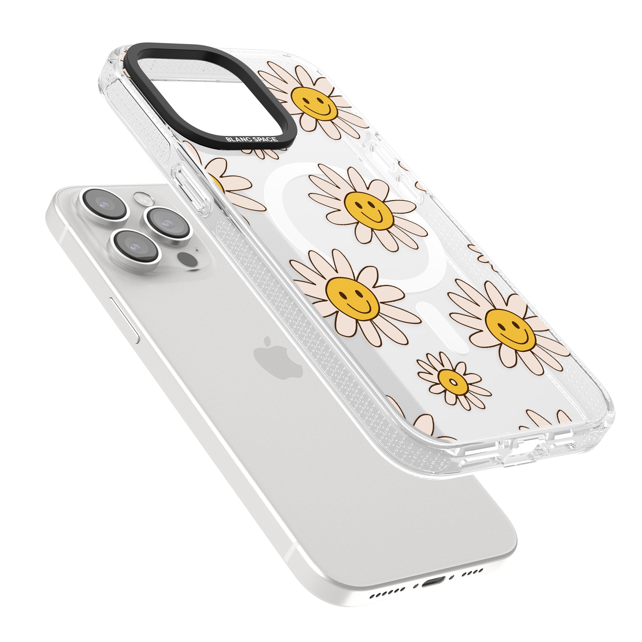 Daisy Faces iPhone 15 Pro Max / 15 Pro / 14 Pro Max / 14 Pro / 13 Pro Clear Case Impact Air - Blanc Space