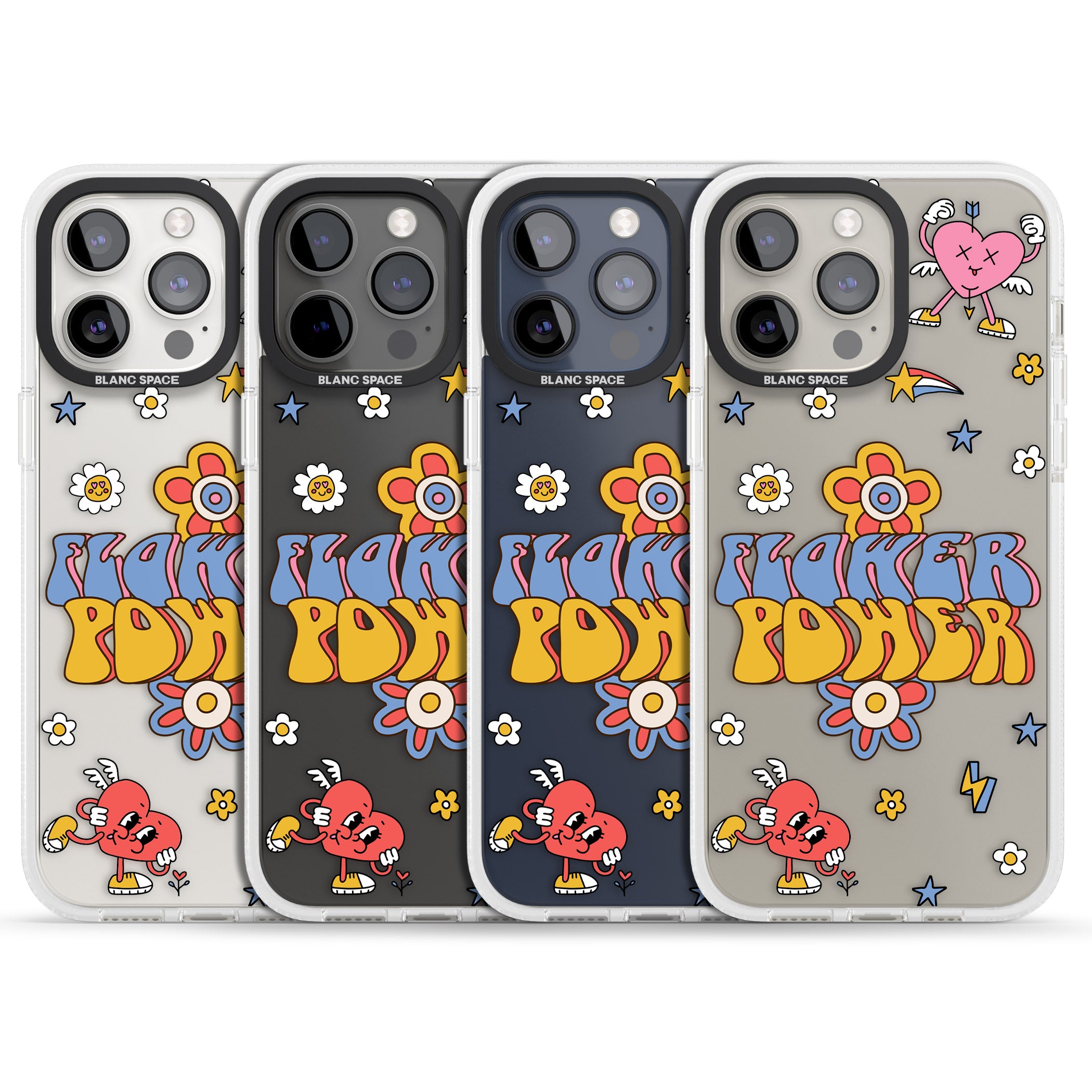 Flower Power iPhone 15 Pro Max / 15 Pro / 14 Pro Max / 14 Pro / 13 Pro Clear Case Impact Air - Blanc Space