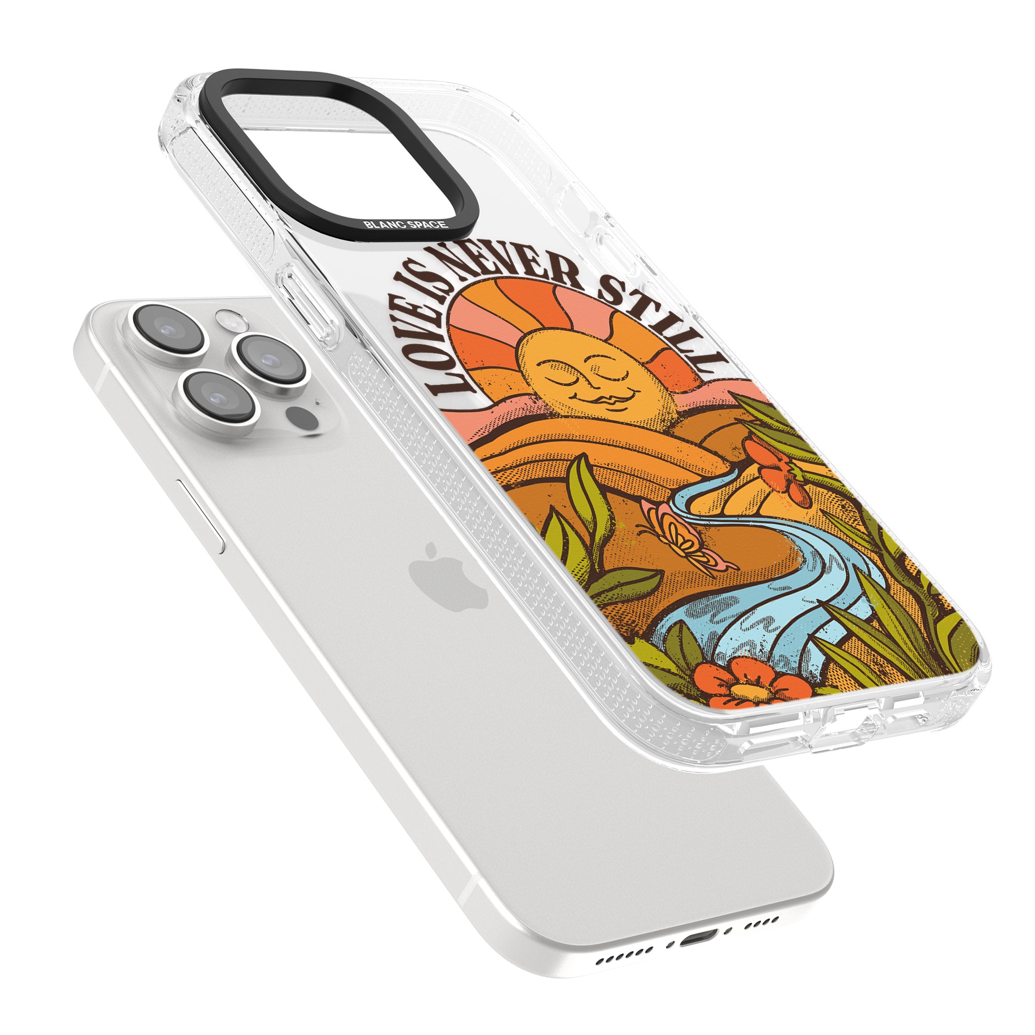 Love is Never Still iPhone 15 Pro Max / 15 Pro / 14 Pro Max / 14 Pro / 13 Pro Clear Case Impact Air - Blanc Space