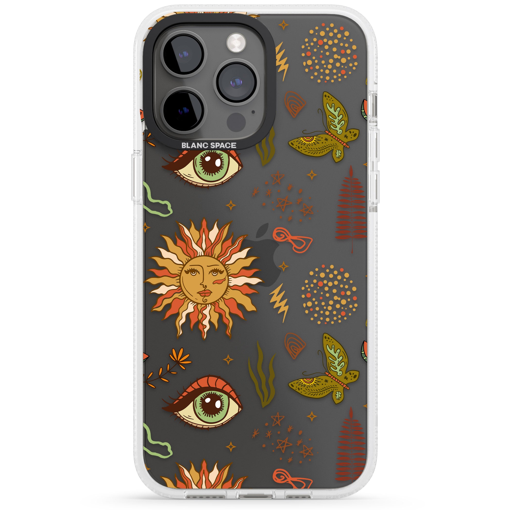 Boho Celestial Sun & Eye Pattern iPhone 15 Pro Max / 15 Pro / 14 Pro Max / 14 Pro / 13 Pro Clear Case Impact Air - Blanc Space