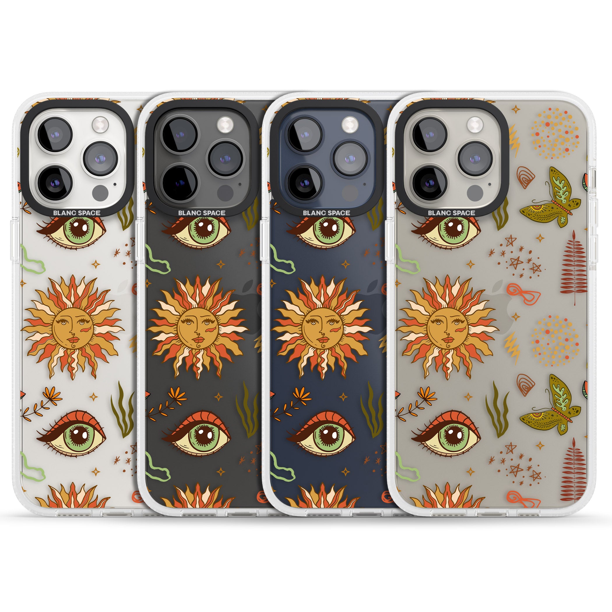 Boho Celestial Sun & Eye Pattern iPhone 15 Pro Max / 15 Pro / 14 Pro Max / 14 Pro / 13 Pro Clear Case Impact Air - Blanc Space