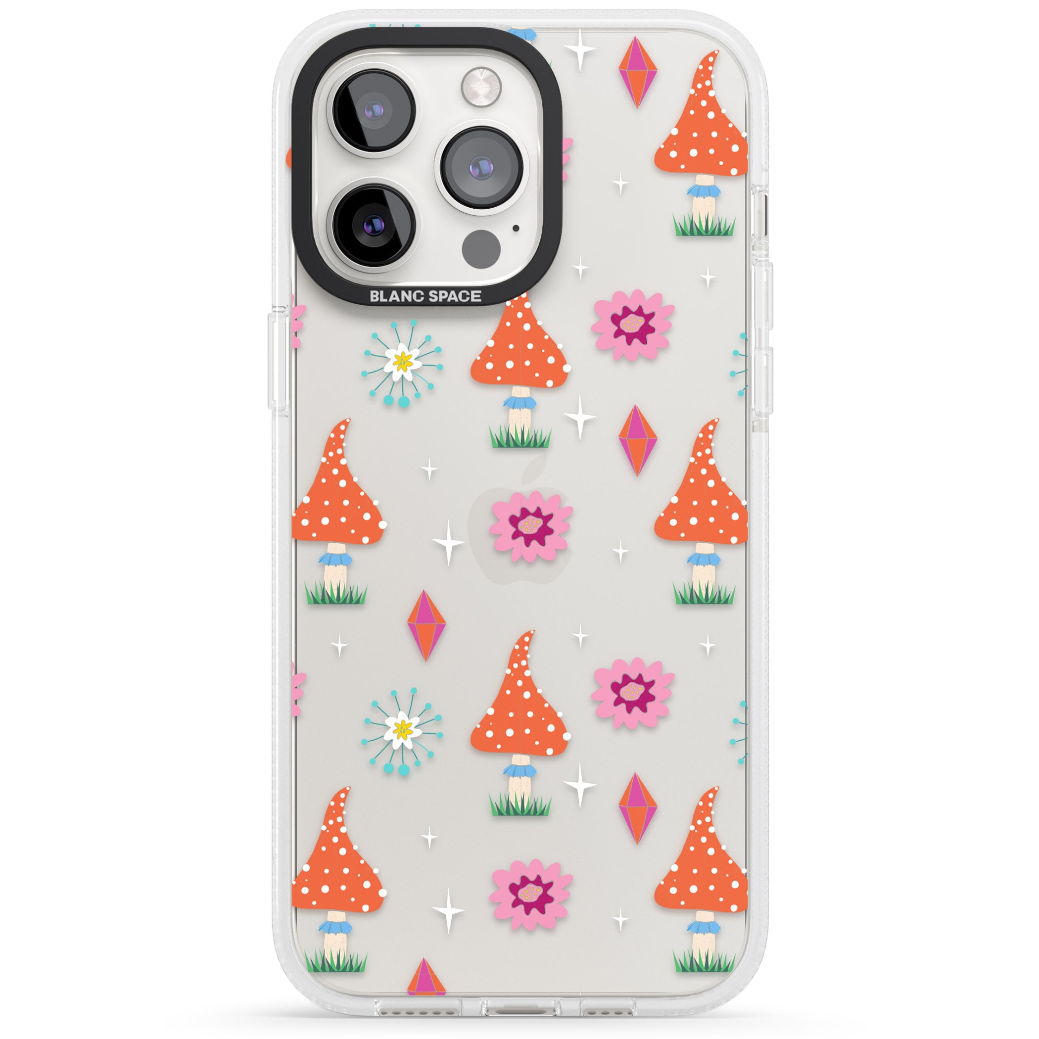 Boho Celestial Mushroom & Crystal iPhone 15 Pro Max / 15 Pro / 14 Pro Max / 14 Pro / 13 Pro Clear Case Impact Air - Blanc Space
