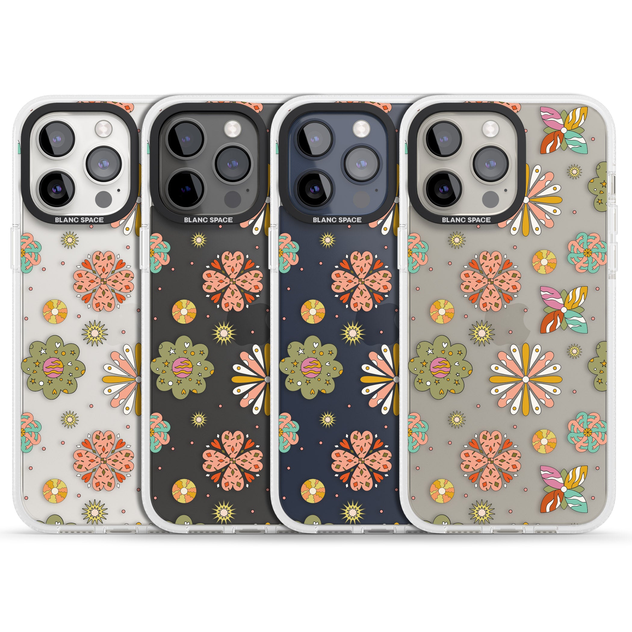 Boho Celestial Psychedelic Floral iPhone 15 Pro Max / 15 Pro / 14 Pro Max / 14 Pro / 13 Pro Clear Case Impact Air - Blanc Space