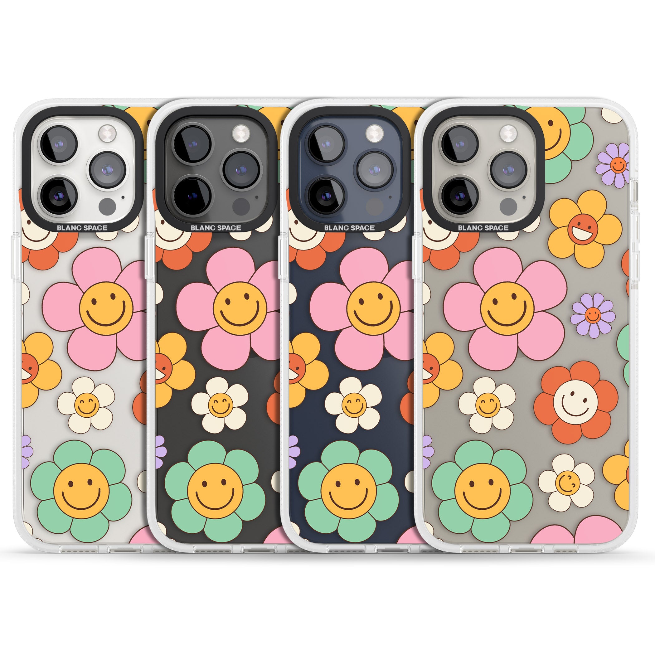 Happy Blossoms iPhone 15 Pro Max / 15 Pro / 14 Pro Max / 14 Pro / 13 Pro Clear Case Impact Air - Blanc Space