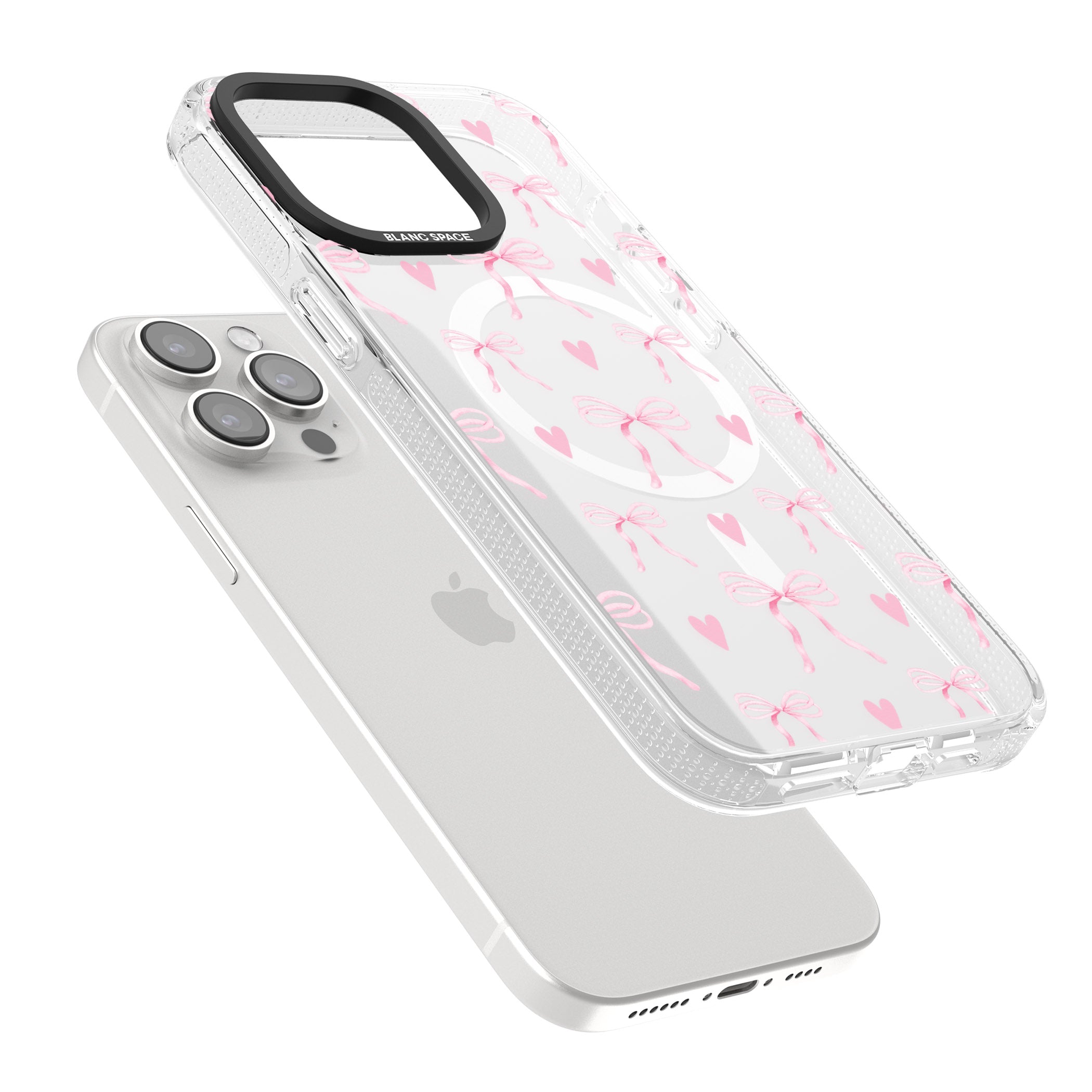 Pink Bows & Hearts iPhone 15 Pro Max / 15 Pro / 14 Pro Max / 14 Pro / 13 Pro Clear Case Impact Air - Blanc Space