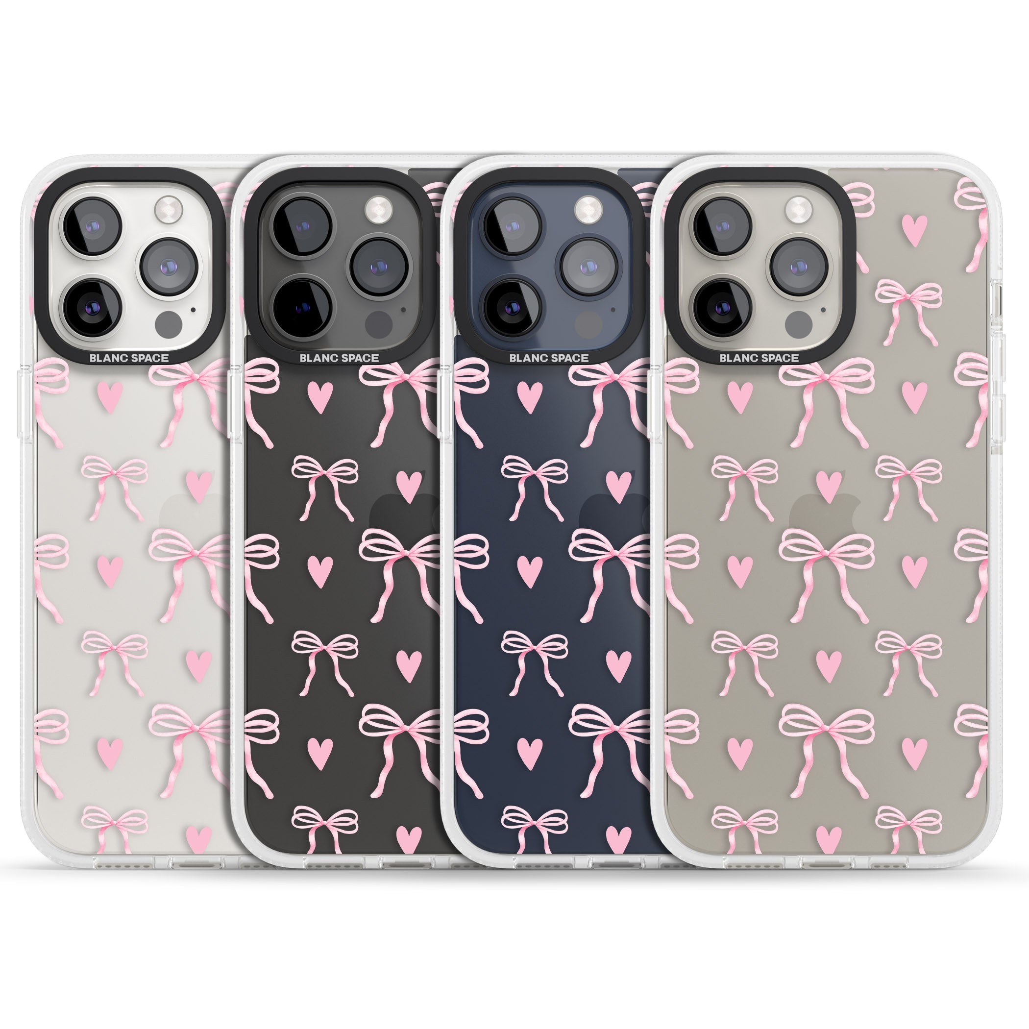 Pink Bows & Hearts iPhone 15 Pro Max / 15 Pro / 14 Pro Max / 14 Pro / 13 Pro Clear Case Impact Air - Blanc Space