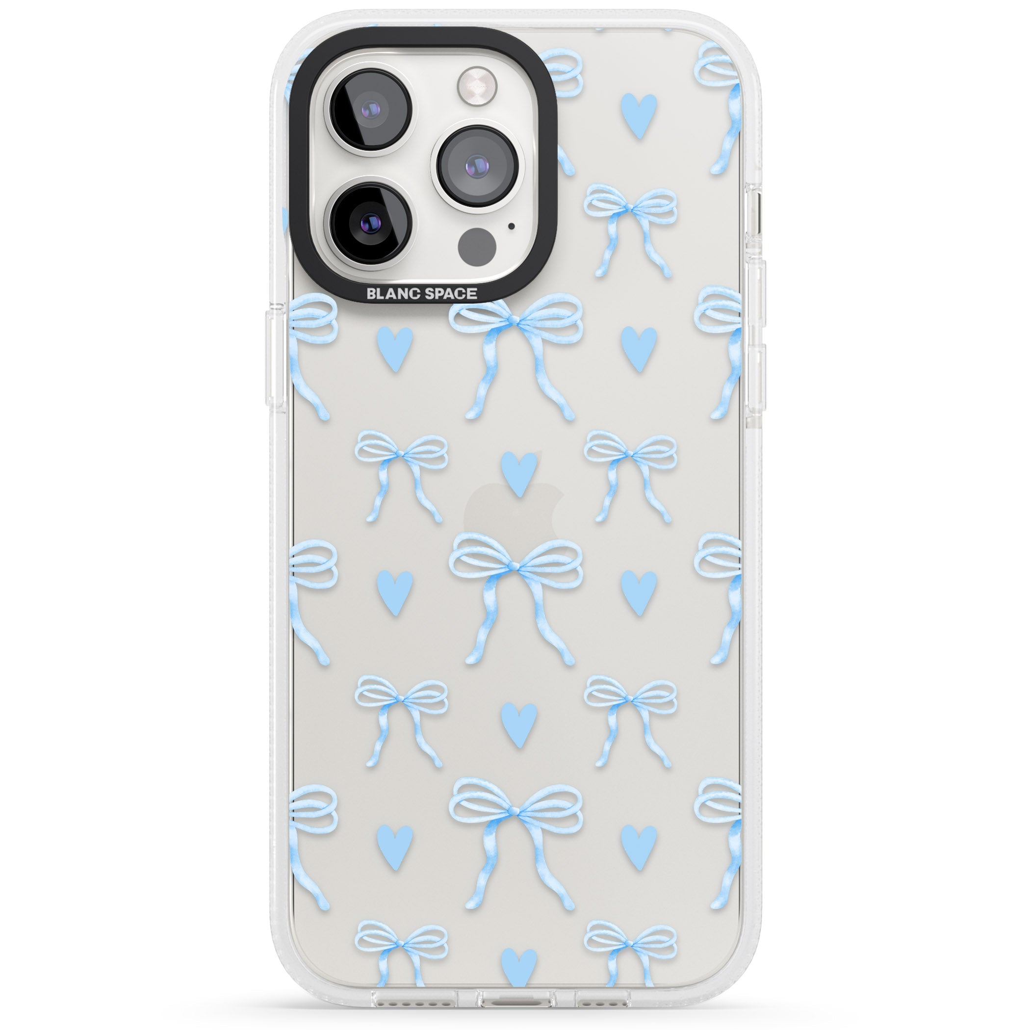 Blue Bows & Hearts iPhone 15 Pro Max / 15 Pro / 14 Pro Max / 14 Pro / 13 Pro Clear Case Impact Air - Blanc Space