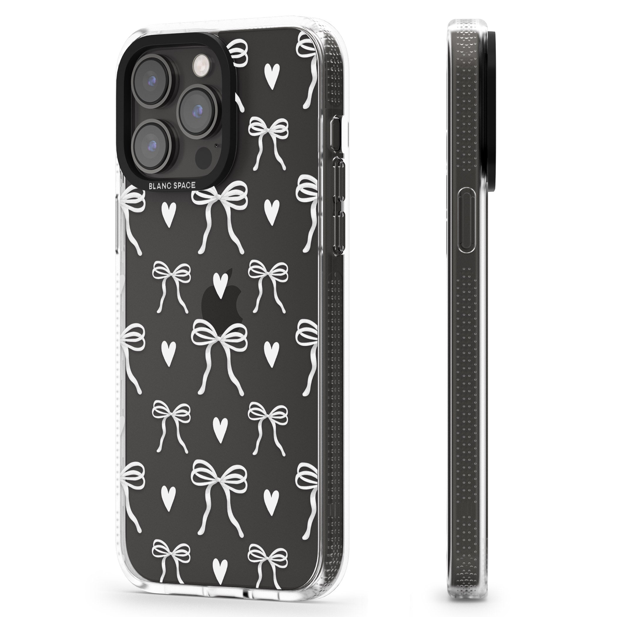 White Bows & Hearts iPhone 15 Pro Max / 15 Pro / 14 Pro Max / 14 Pro / 13 Pro Clear Case Impact Air - Blanc Space