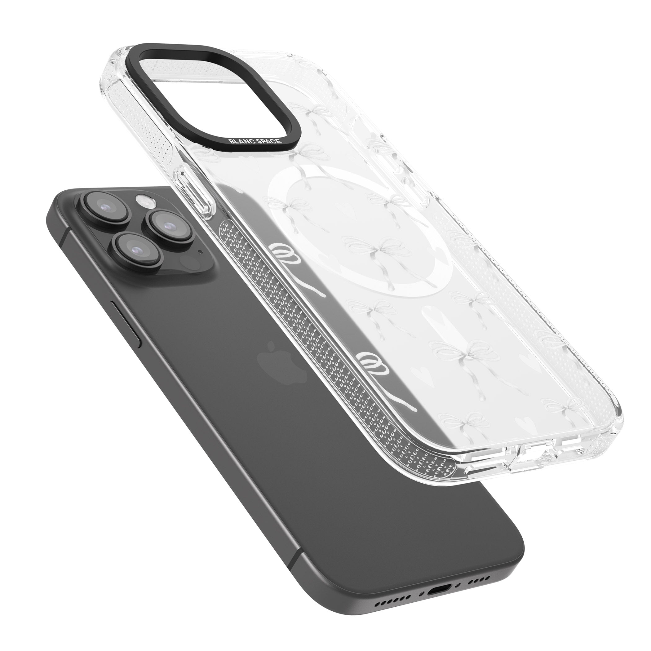 White Bows & Hearts iPhone 15 Pro Max / 15 Pro / 14 Pro Max / 14 Pro / 13 Pro Clear Case Impact Air - Blanc Space