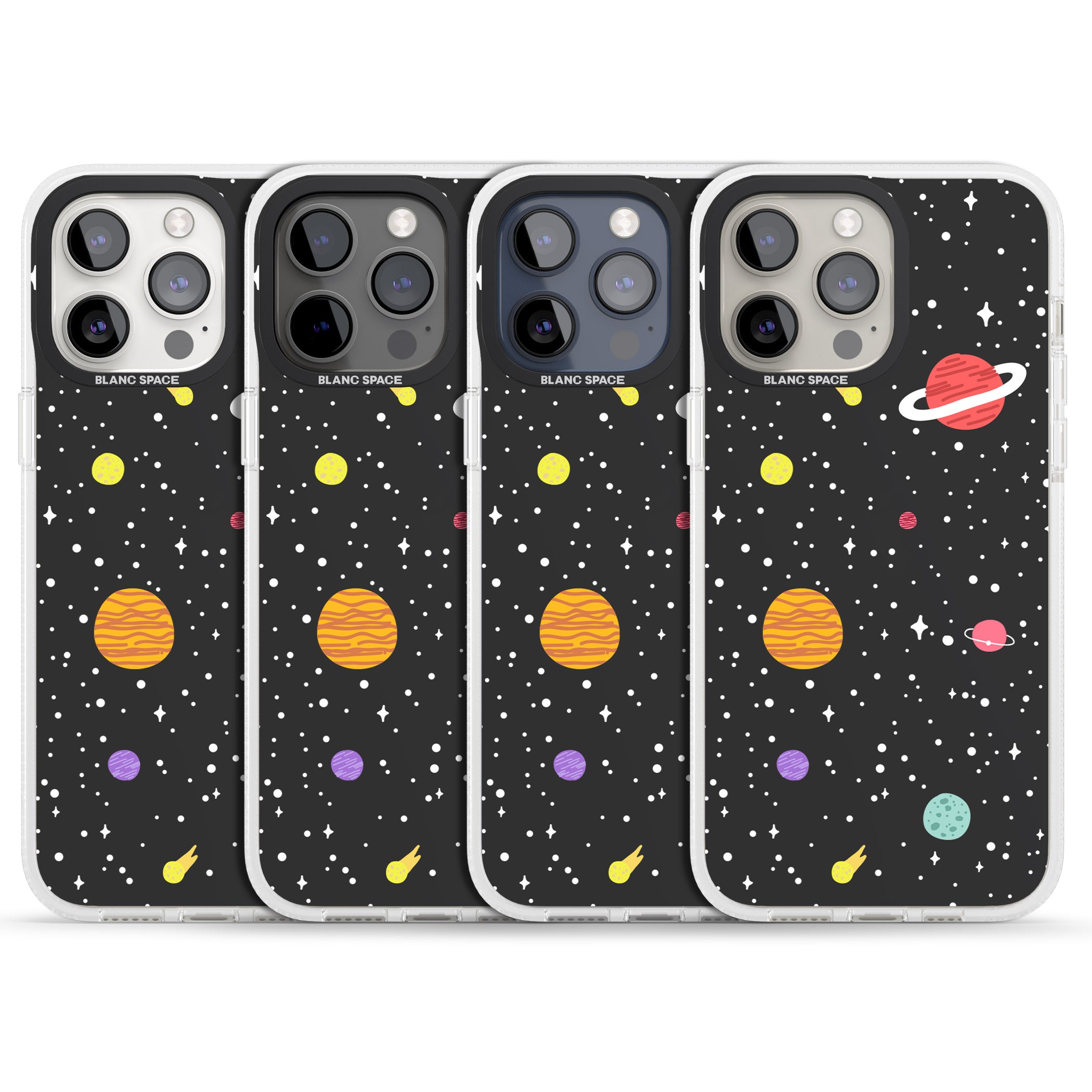 Cute Cartoon Planets iPhone 15 Pro Max / 15 Pro / 14 Pro Max / 14 Pro / 13 Pro Clear Case Impact Air - Blanc Space