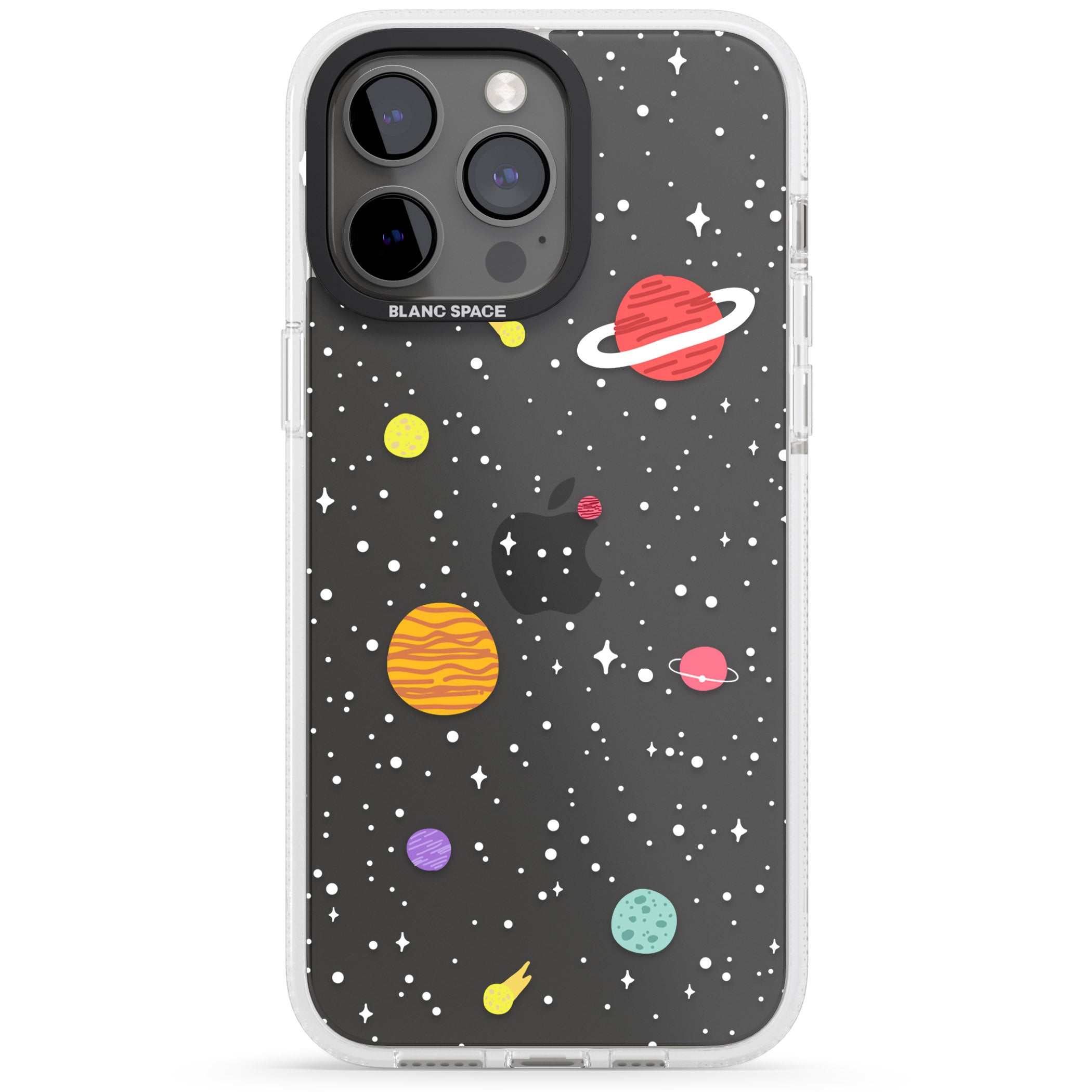 Cute Cartoon Planets (Clear) iPhone 15 Pro Max / 15 Pro / 14 Pro Max / 14 Pro / 13 Pro Clear Case Impact Air - Blanc Space