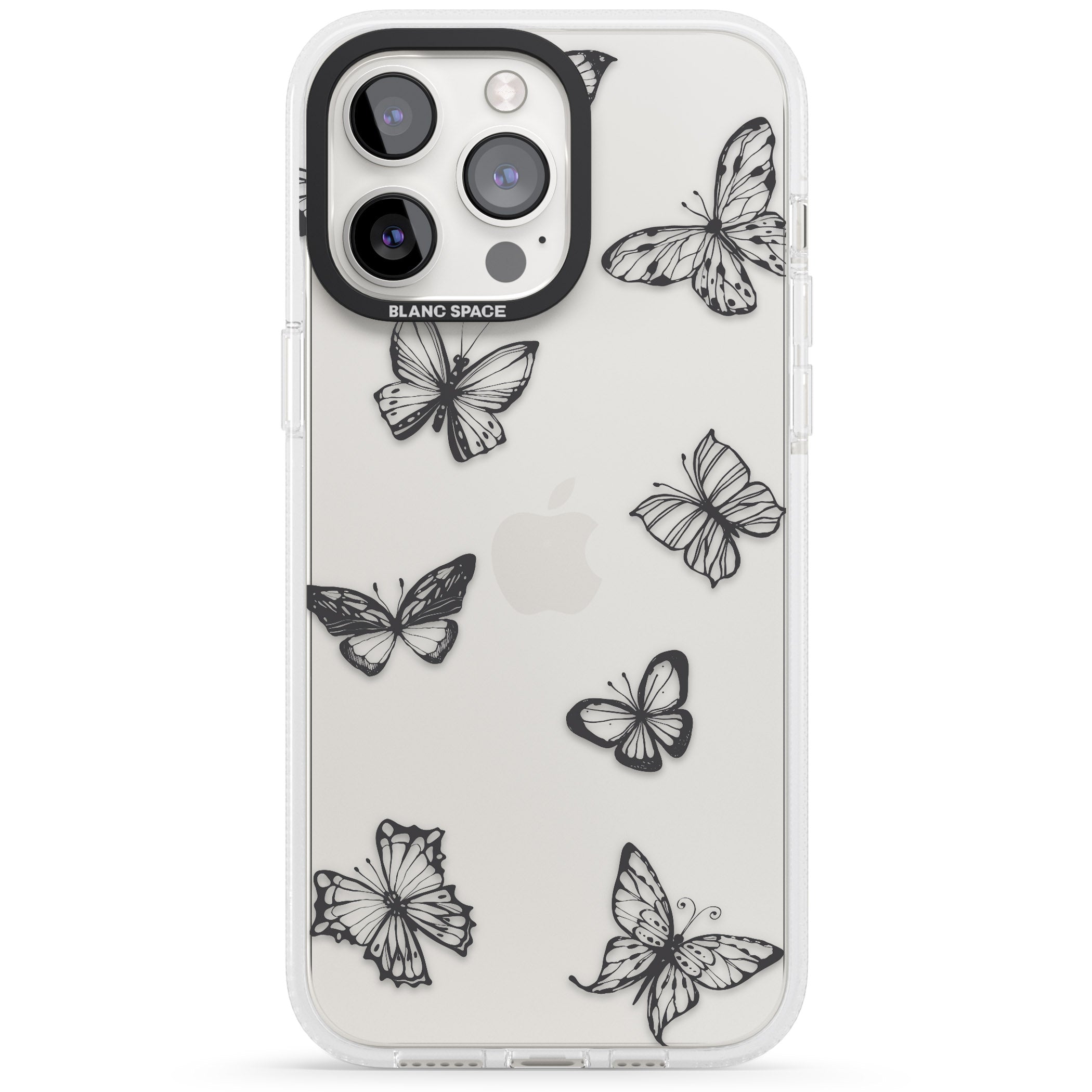 Grey Butterfly Line Pattern iPhone 15 Pro Max / 15 Pro / 14 Pro Max / 14 Pro / 13 Pro Clear Case Impact Air - Blanc Space