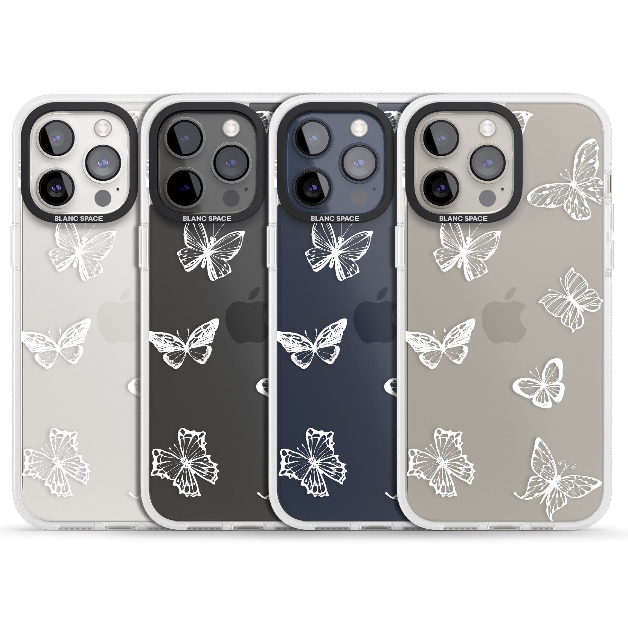 White Butterfly Line Pattern iPhone 15 Pro Max / 15 Pro / 14 Pro Max / 14 Pro / 13 Pro Clear Case Impact Air - Blanc Space