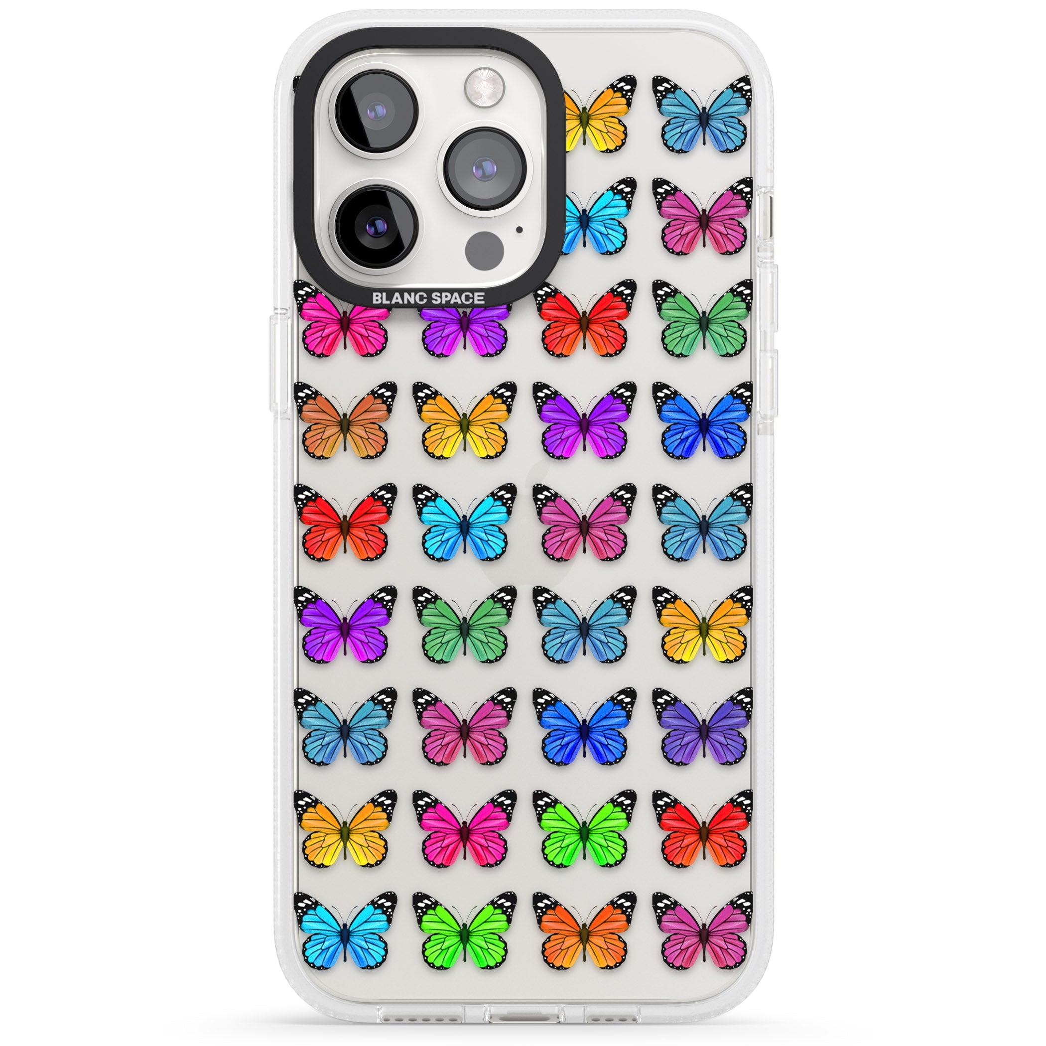 Colourful Butterfly Pattern iPhone 15 Pro Max / 15 Pro / 14 Pro Max / 14 Pro / 13 Pro Clear Case Impact Air - Blanc Space