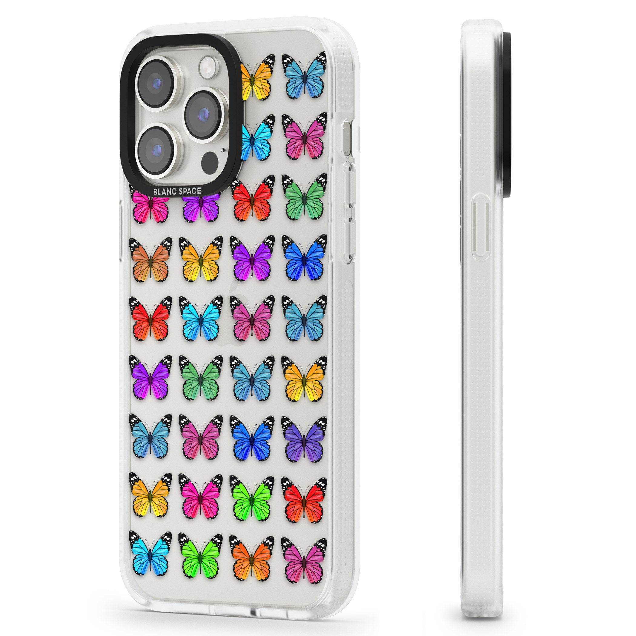 Colourful Butterfly Pattern iPhone 15 Pro Max / 15 Pro / 14 Pro Max / 14 Pro / 13 Pro Clear Case Impact Air - Blanc Space