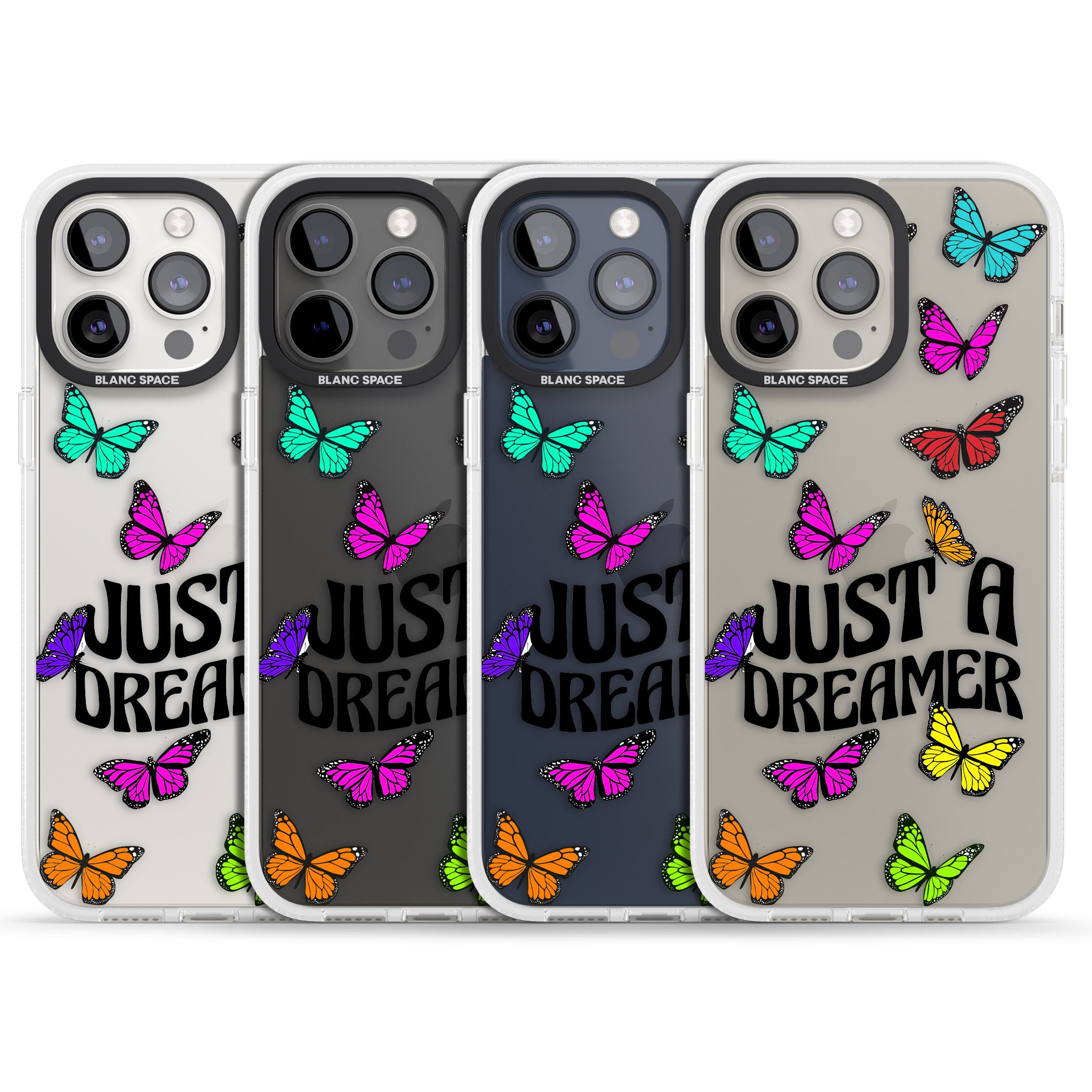 Just a Dreamer Butterfly iPhone 15 Pro Max / 15 Pro / 14 Pro Max / 14 Pro / 13 Pro Clear Case Impact Air - Blanc Space