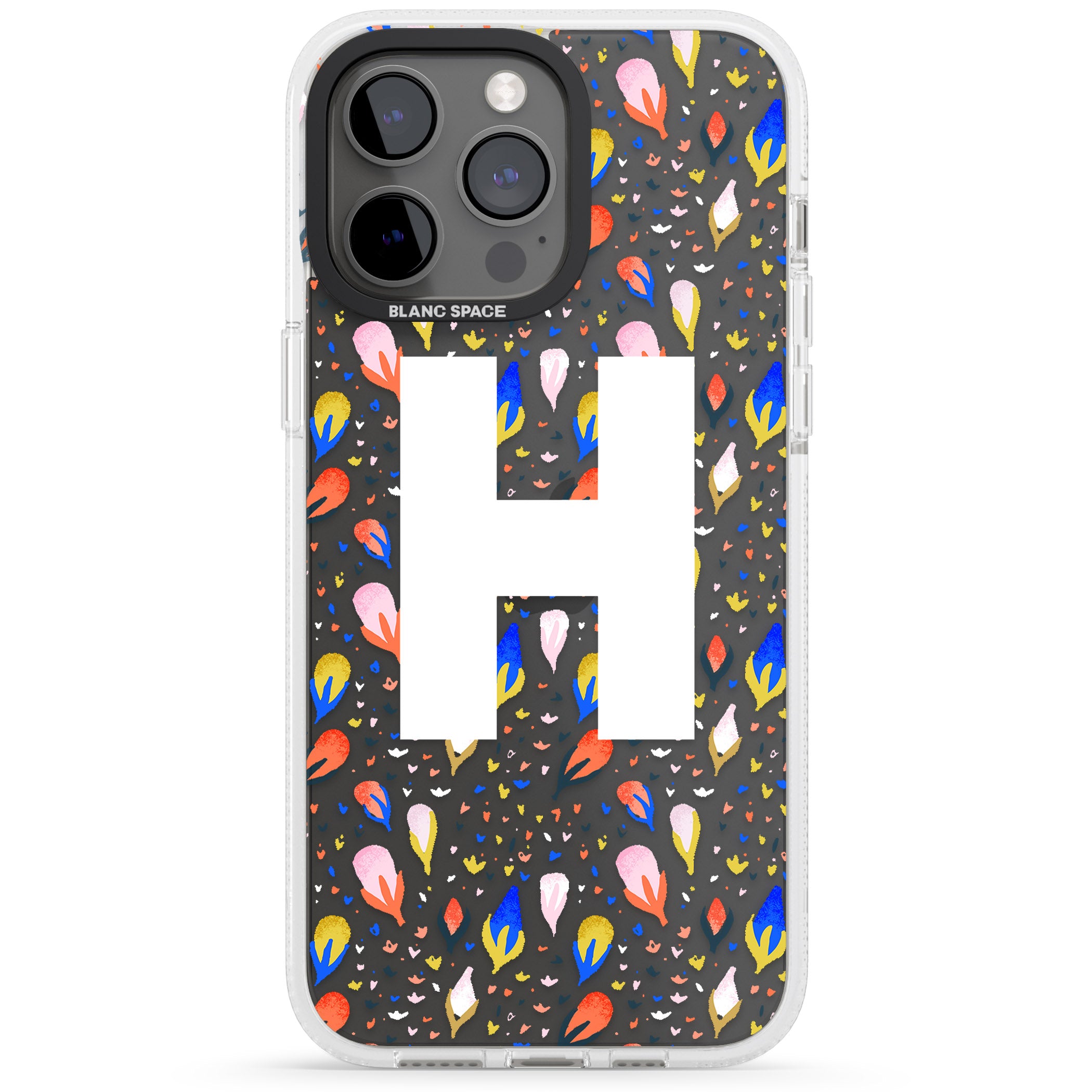 Personalised White Monogram Floral iPhone 15 Pro Max / 15 Pro / 14 Pro Max / 14 Pro / 13 Pro Clear Case Impact Air - Blanc Space