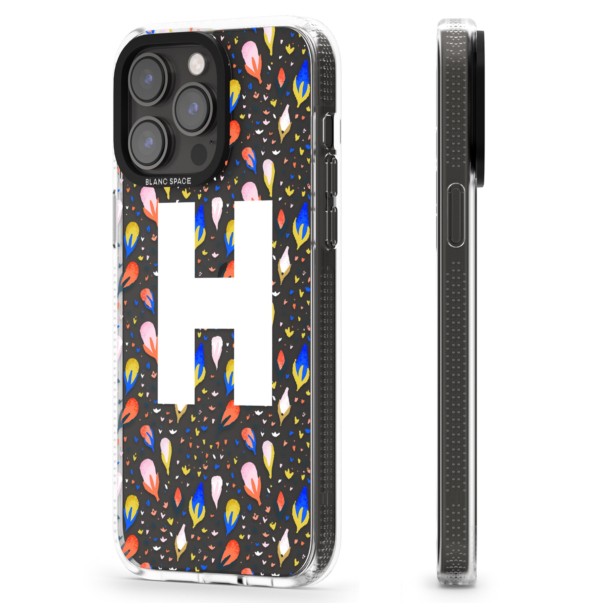 Personalised White Monogram Floral iPhone 15 Pro Max / 15 Pro / 14 Pro Max / 14 Pro / 13 Pro Clear Case Impact Air - Blanc Space