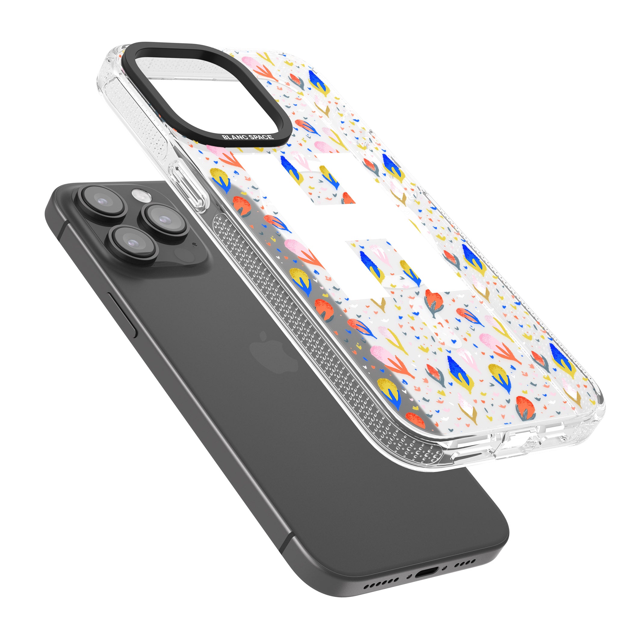 Personalised White Monogram Floral iPhone 15 Pro Max / 15 Pro / 14 Pro Max / 14 Pro / 13 Pro Clear Case Impact Air - Blanc Space