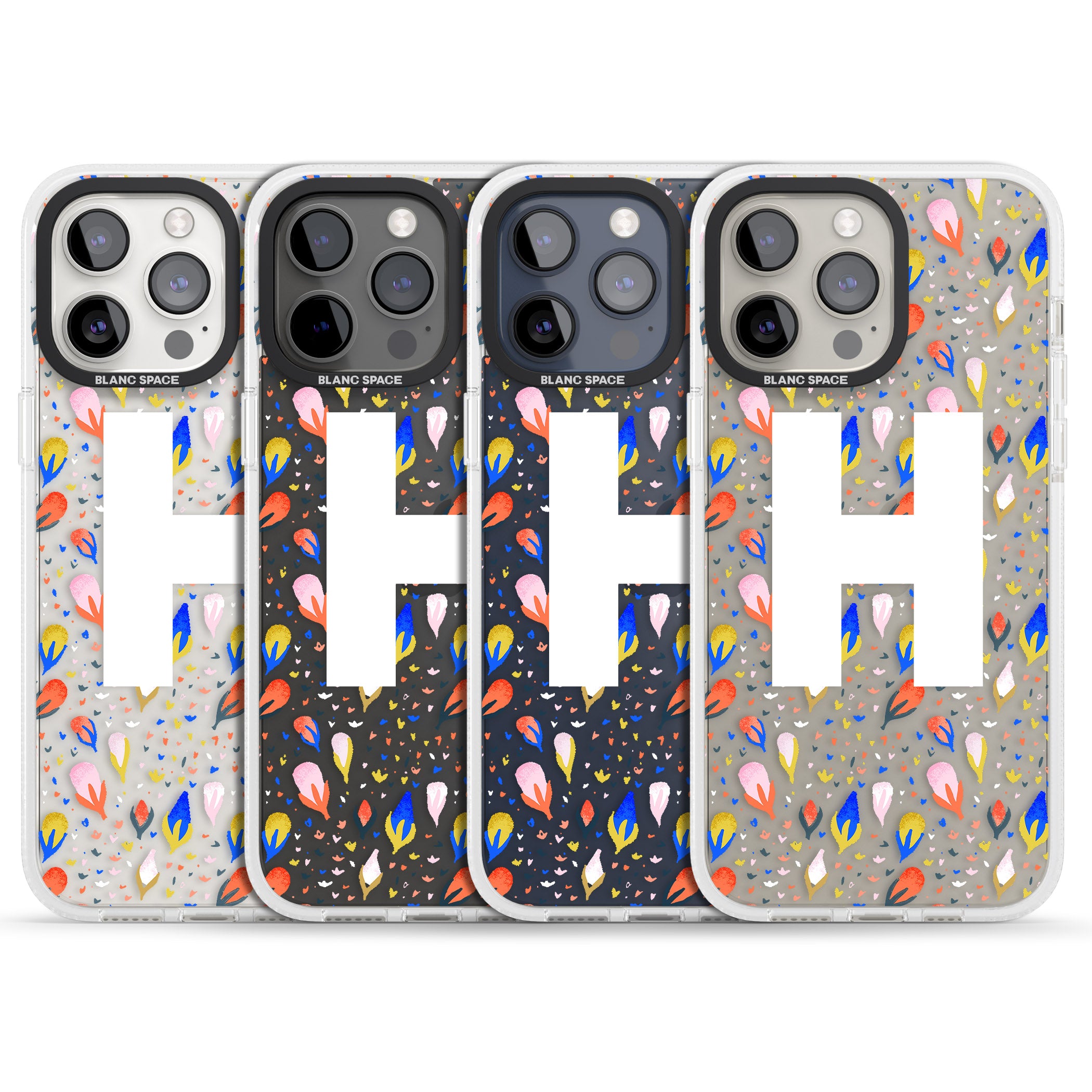 Personalised White Monogram Floral iPhone 15 Pro Max / 15 Pro / 14 Pro Max / 14 Pro / 13 Pro Clear Case Impact Air - Blanc Space