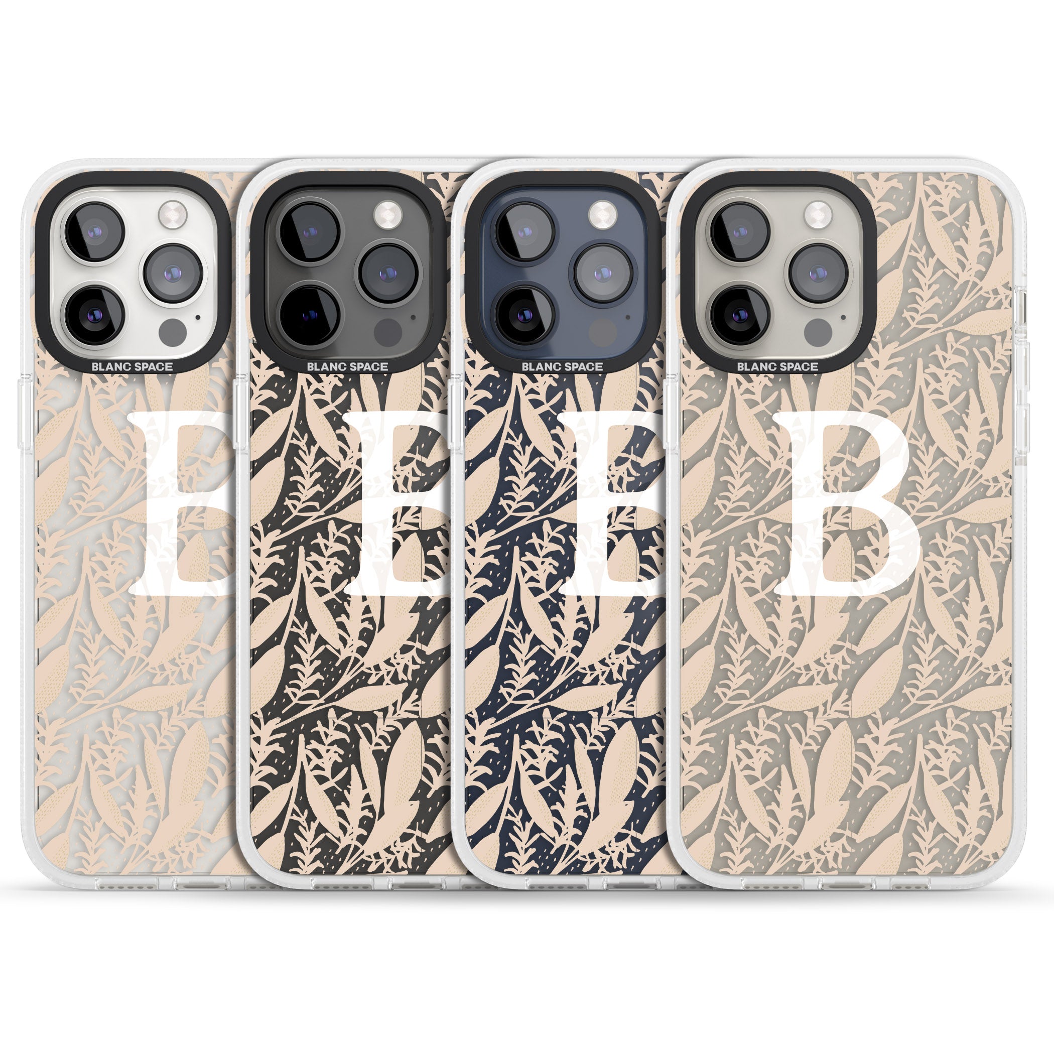 Personalised Subtle Monogram Abstract Floral iPhone 15 Pro Max / 15 Pro / 14 Pro Max / 14 Pro / 13 Pro Clear Case Impact Air - Blanc Space