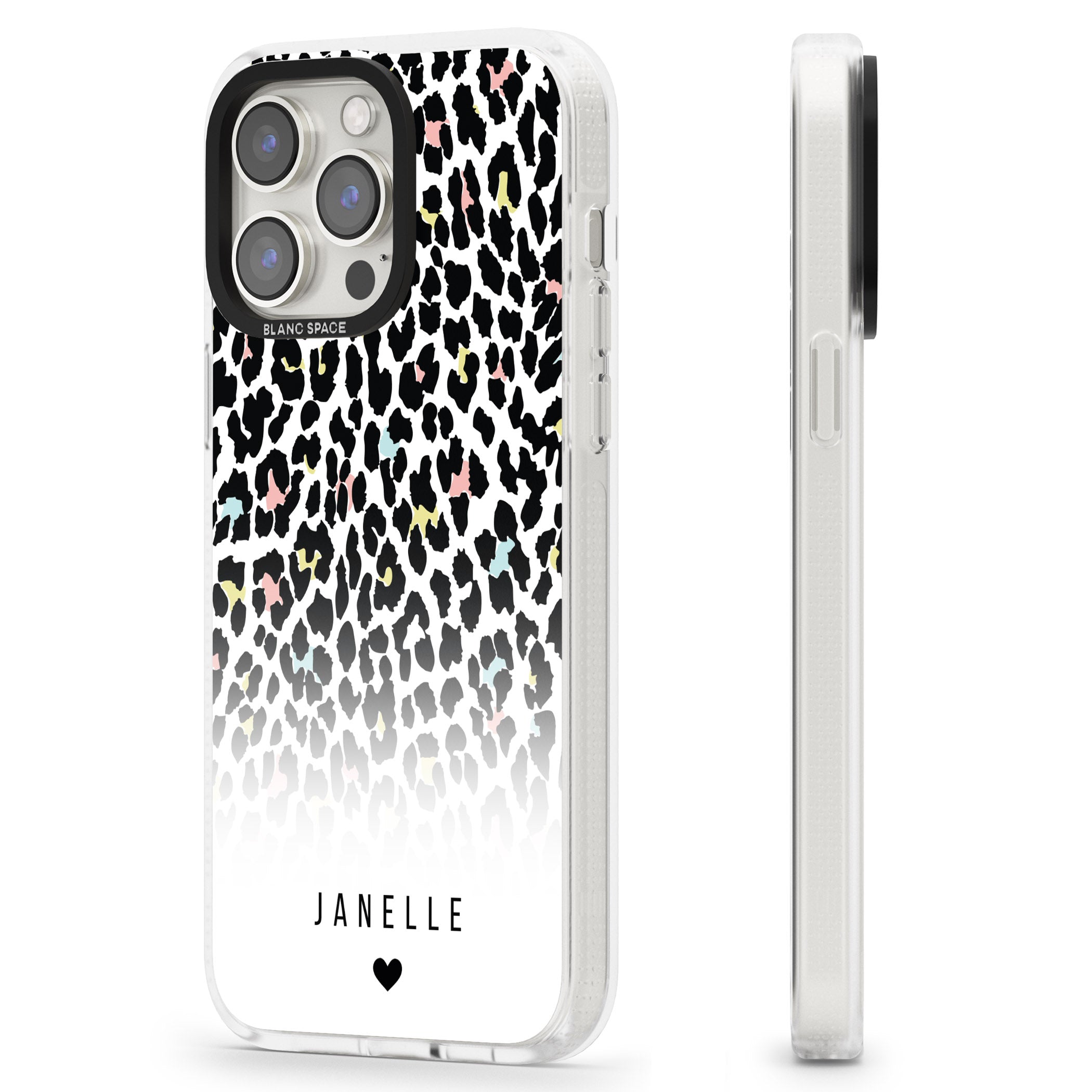Personalised Pastel Leopard Spots iPhone 15 Pro Max / 15 Pro / 14 Pro Max / 14 Pro / 13 Pro Clear Case Impact Air - Blanc Space