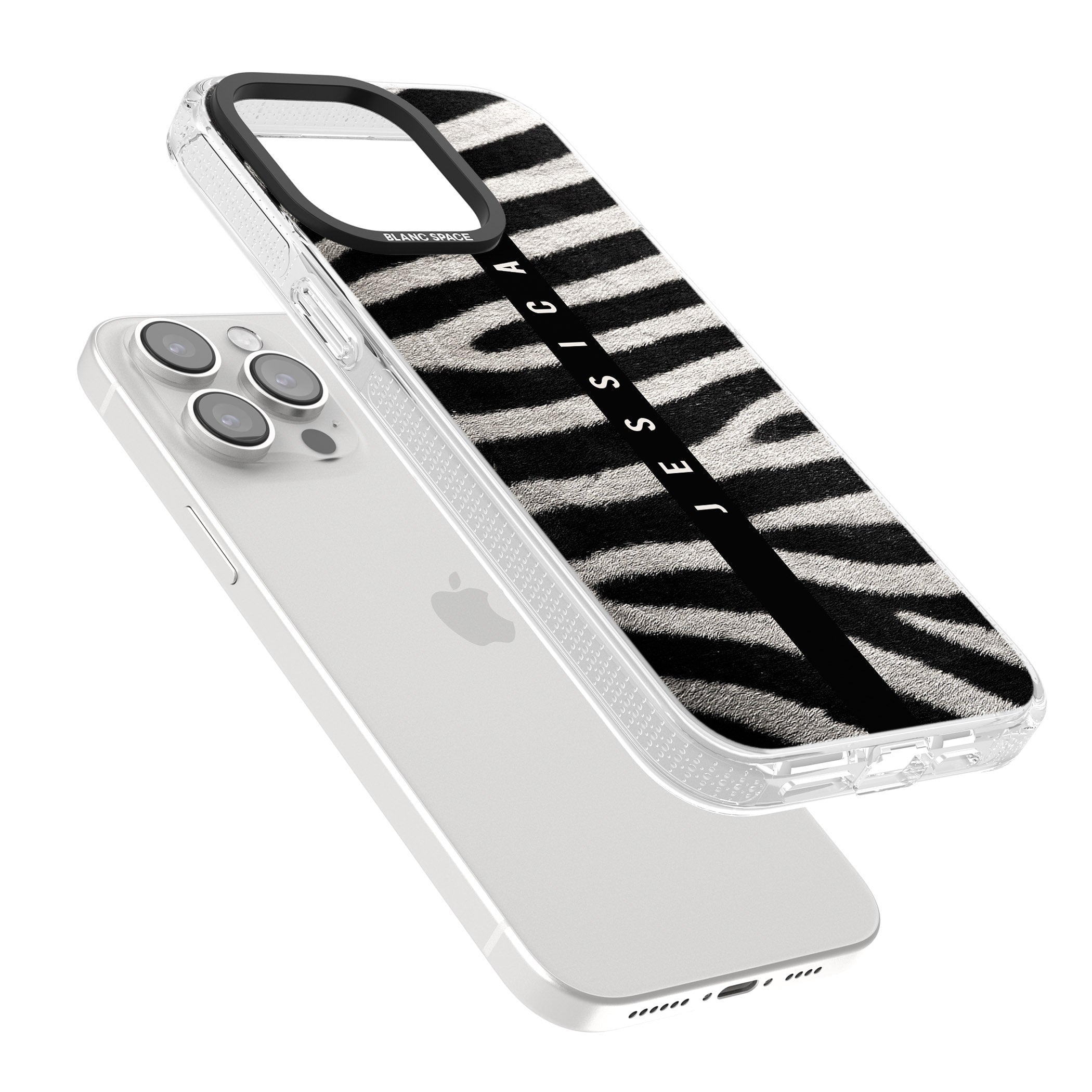 Personalised Zebra Print iPhone 15 Pro Max / 15 Pro / 14 Pro Max / 14 Pro / 13 Pro Clear Case Impact Air - Blanc Space