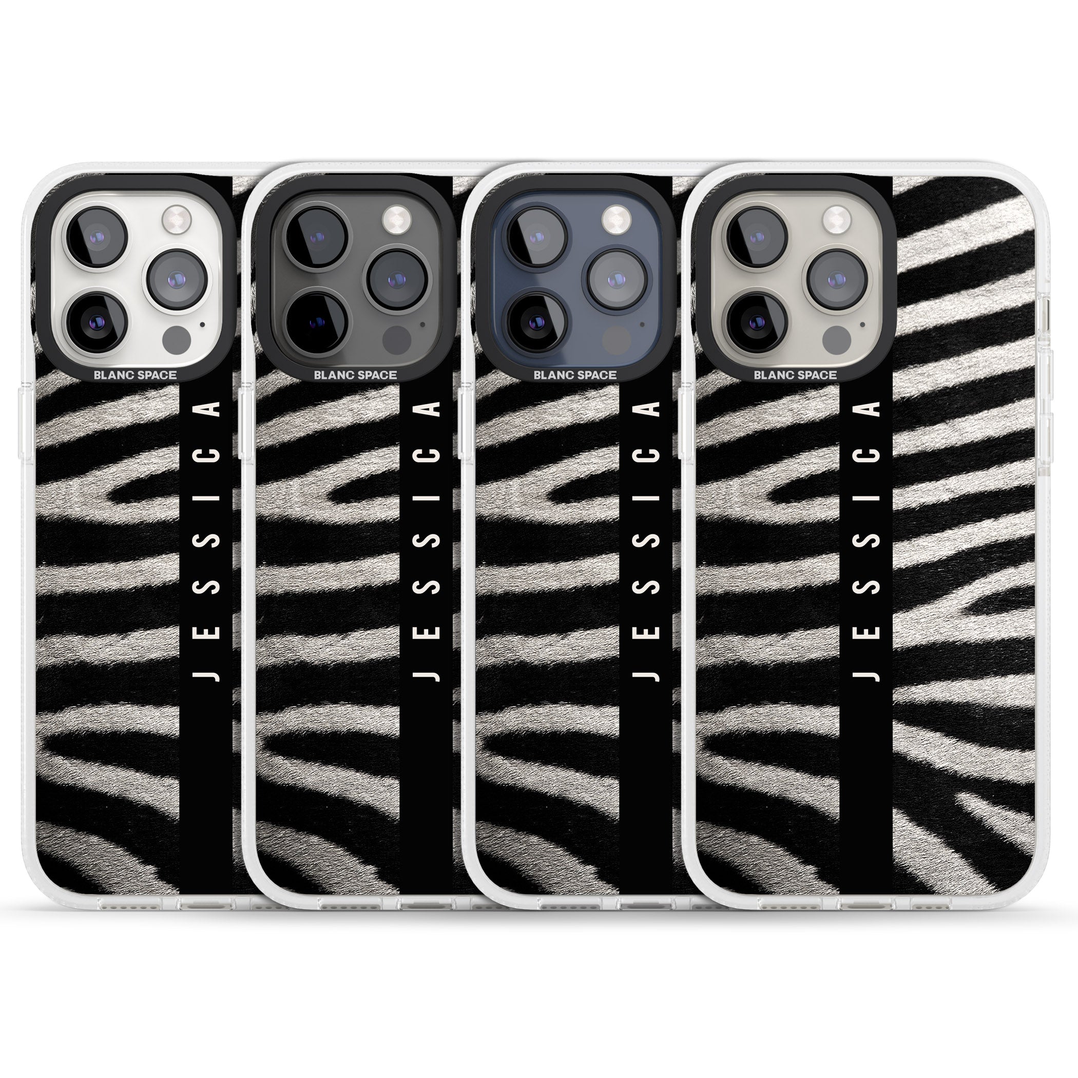 Personalised Zebra Print iPhone 15 Pro Max / 15 Pro / 14 Pro Max / 14 Pro / 13 Pro Clear Case Impact Air - Blanc Space