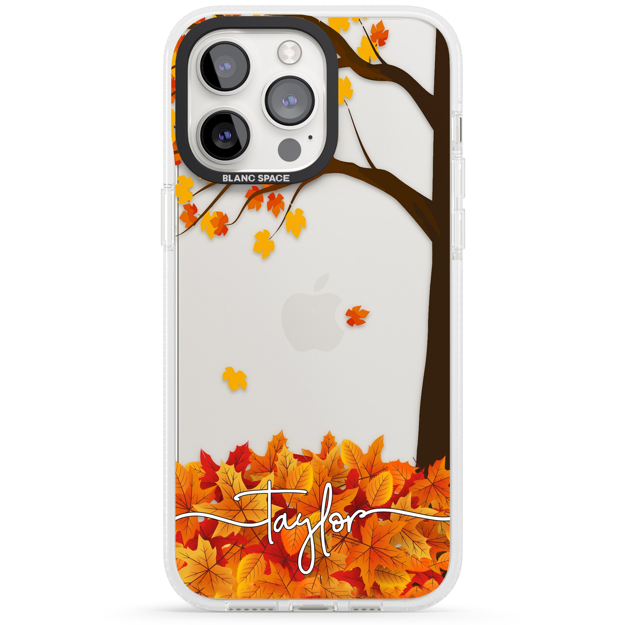 Personalised Autumn Leaves iPhone 15 Pro Max / 15 Pro / 14 Pro Max / 14 Pro / 13 Pro Clear Case Impact Air - Blanc Space