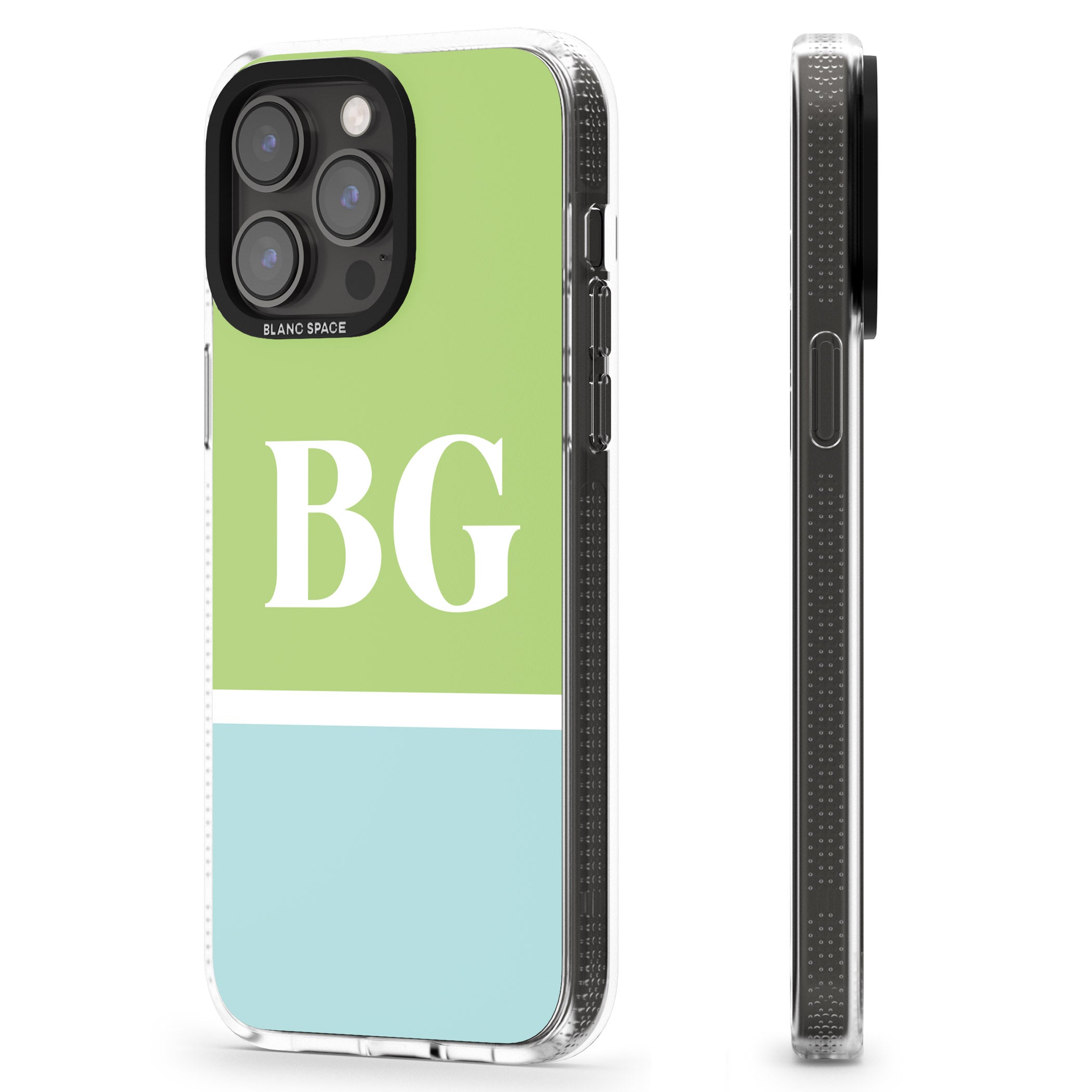 Personalised Colourblock: Green & Turquoise iPhone 15 Pro Max / 15 Pro / 14 Pro Max / 14 Pro / 13 Pro Clear Case Impact Air - Blanc Space