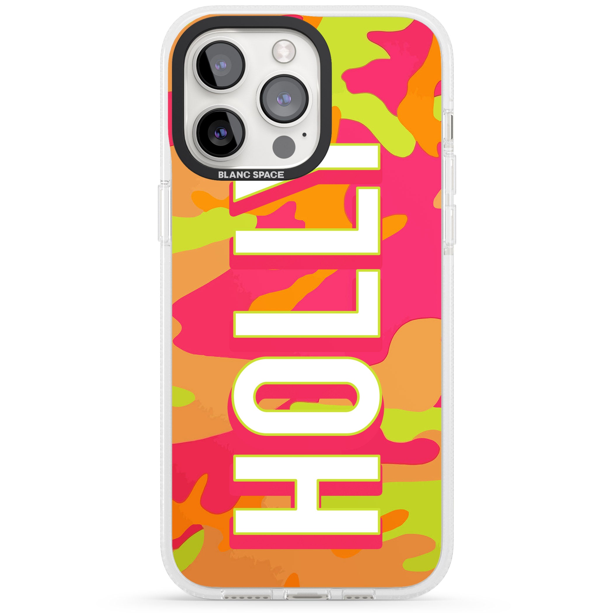 Personalised Colourful Neon Camo iPhone 15 Pro Max / 15 Pro / 14 Pro Max / 14 Pro / 13 Pro Clear Case Impact Air - Blanc Space