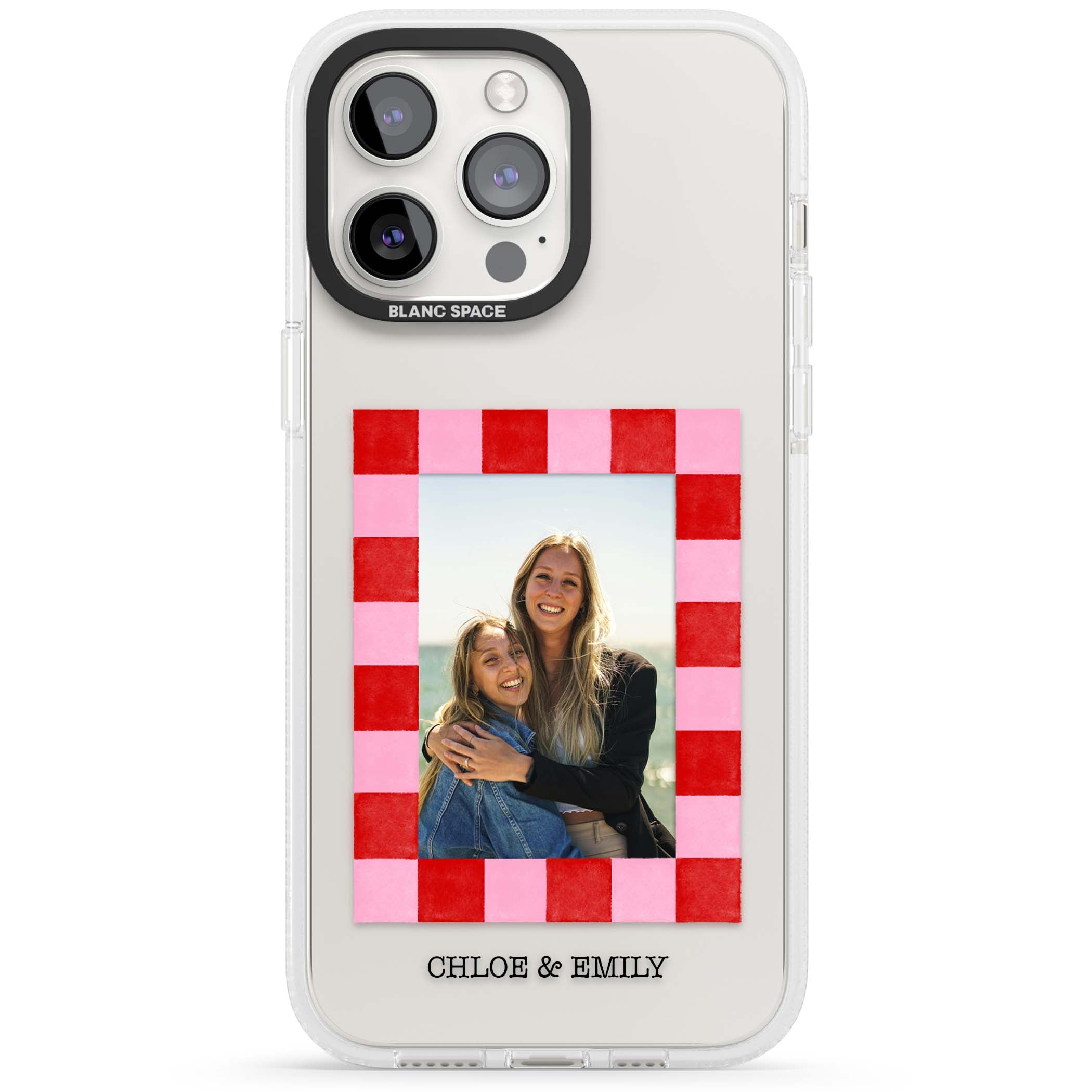 Bubblegum Check Photo for her iPhone case | Clear Case Impact Air case for iPhone 15 Pro, iPhone 15 Pro Max