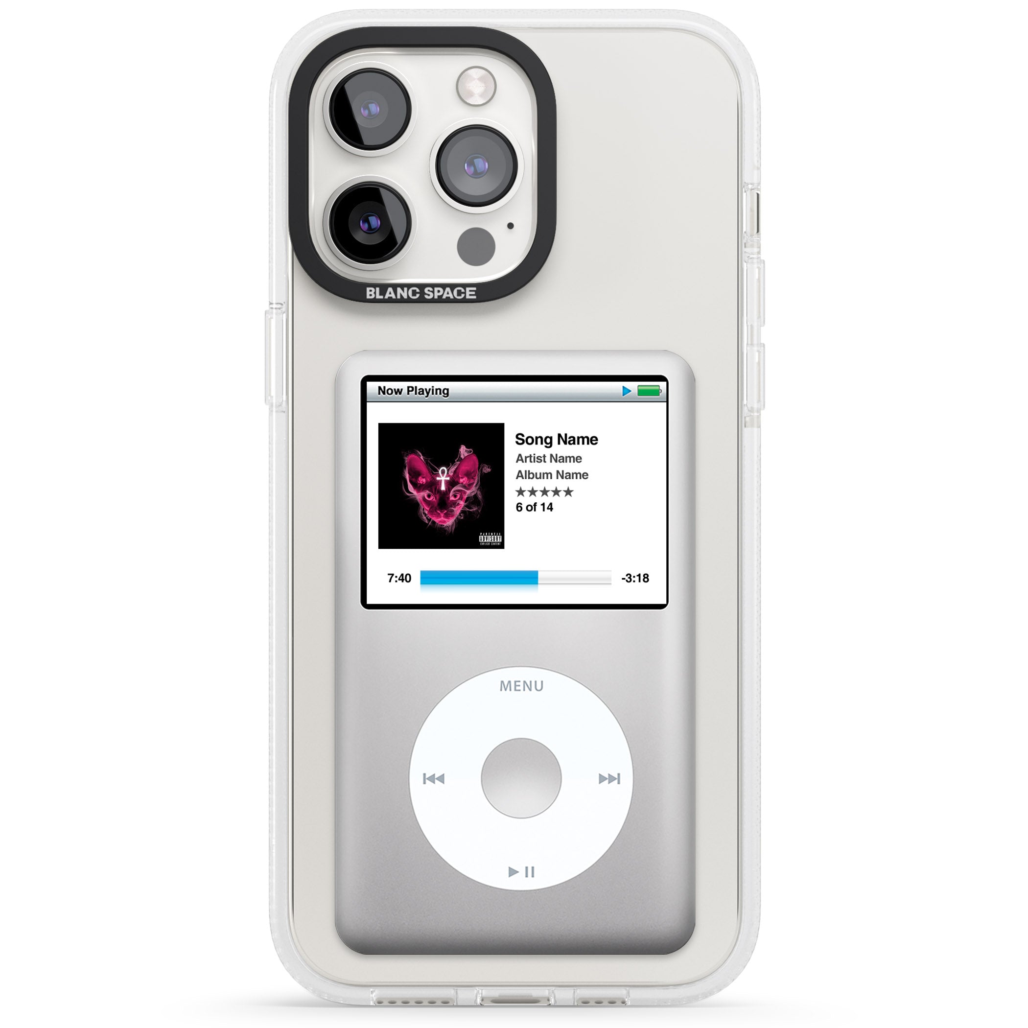 Personalised Classic iPod iPhone 15 Pro Max / 15 Pro / 14 Pro Max / 14 Pro / 13 Pro Clear Case Impact Air - Blanc Space