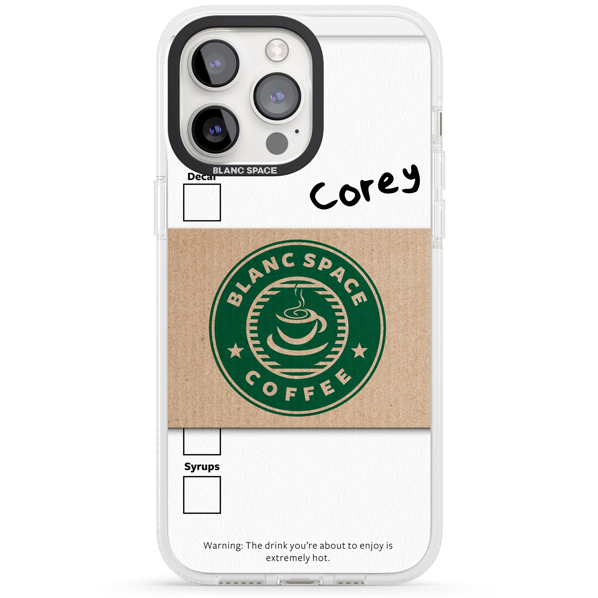 Personalised Coffee Cup iPhone 15 Pro Max / 15 Pro / 14 Pro Max / 14 Pro / 13 Pro Clear Case Impact Air - Blanc Space