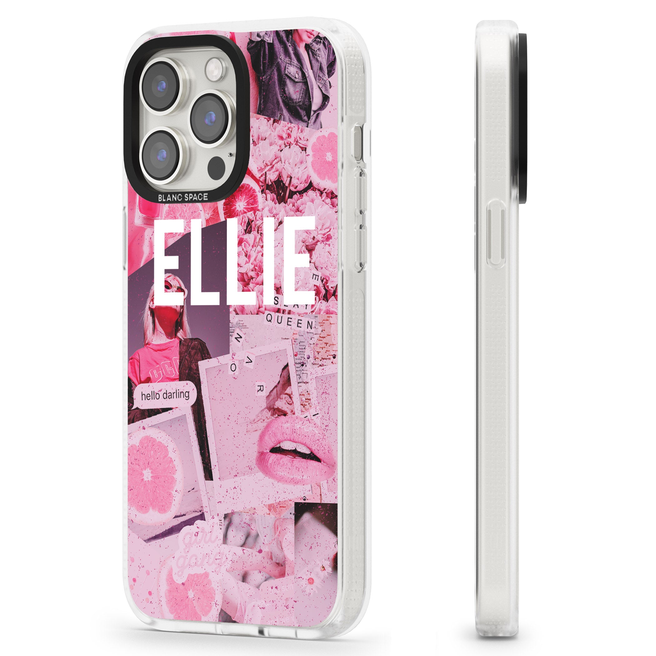 Personalised Sweet Pink Fashion Collage iPhone 15 Pro Max / 15 Pro / 14 Pro Max / 14 Pro / 13 Pro Clear Case Impact Air - Blanc Space