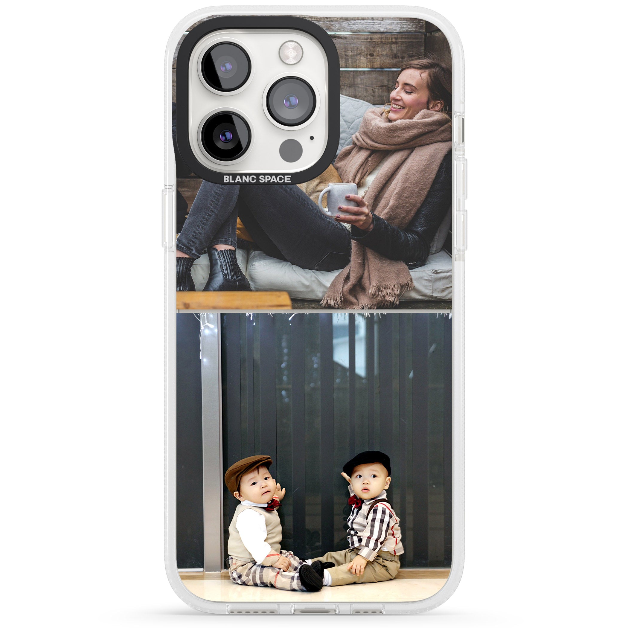 Personalised 2 Photo Grid iPhone 15 Pro Max / 15 Pro / 14 Pro Max / 14 Pro / 13 Pro Clear Case Impact Air - Blanc Space