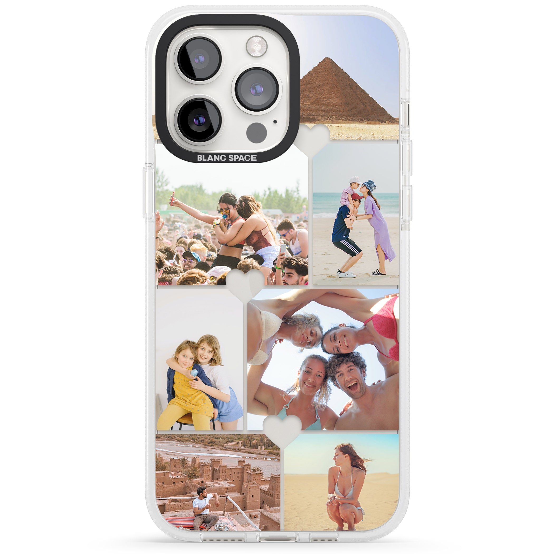Personalised Heart Photo Grid iPhone 15 Pro Max / 15 Pro / 14 Pro Max / 14 Pro / 13 Pro Clear Case Impact Air - Blanc Space
