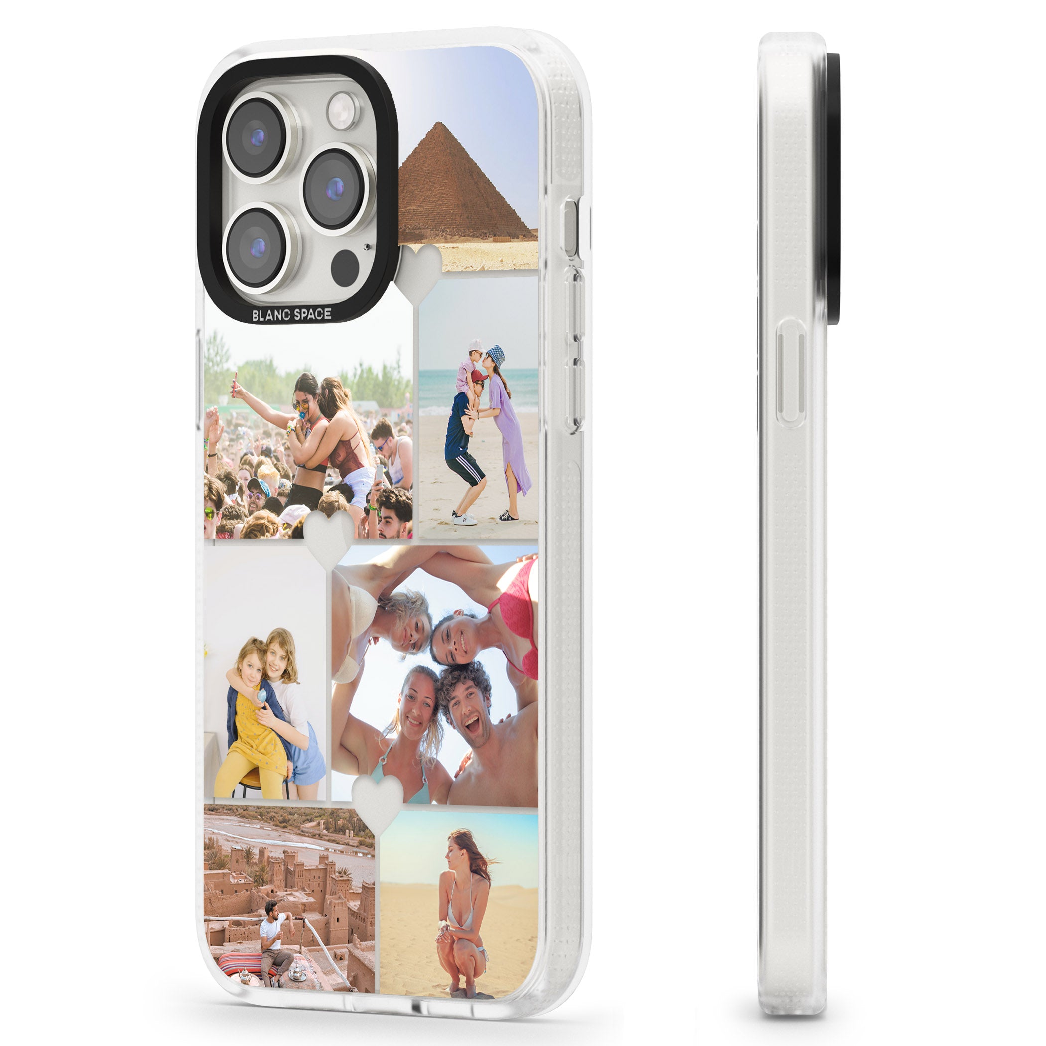 Personalised Heart Photo Grid iPhone 15 Pro Max / 15 Pro / 14 Pro Max / 14 Pro / 13 Pro Clear Case Impact Air - Blanc Space