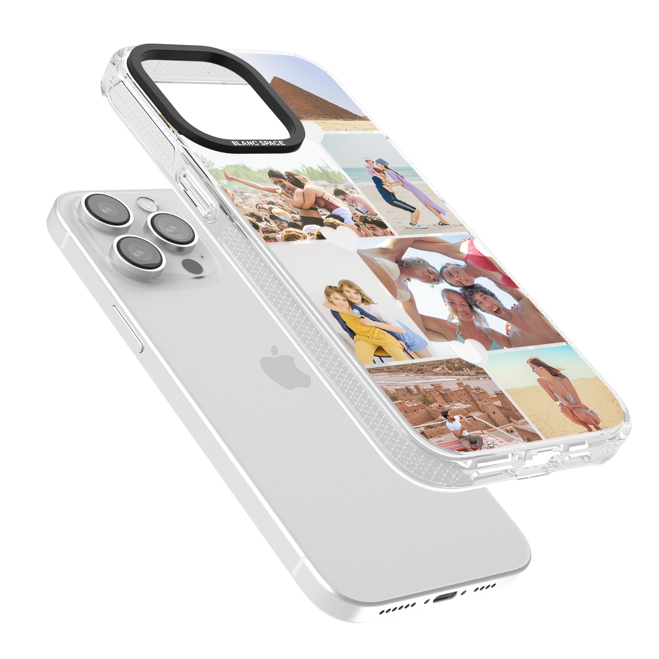 Personalised Heart Photo Grid iPhone 15 Pro Max / 15 Pro / 14 Pro Max / 14 Pro / 13 Pro Clear Case Impact Air - Blanc Space