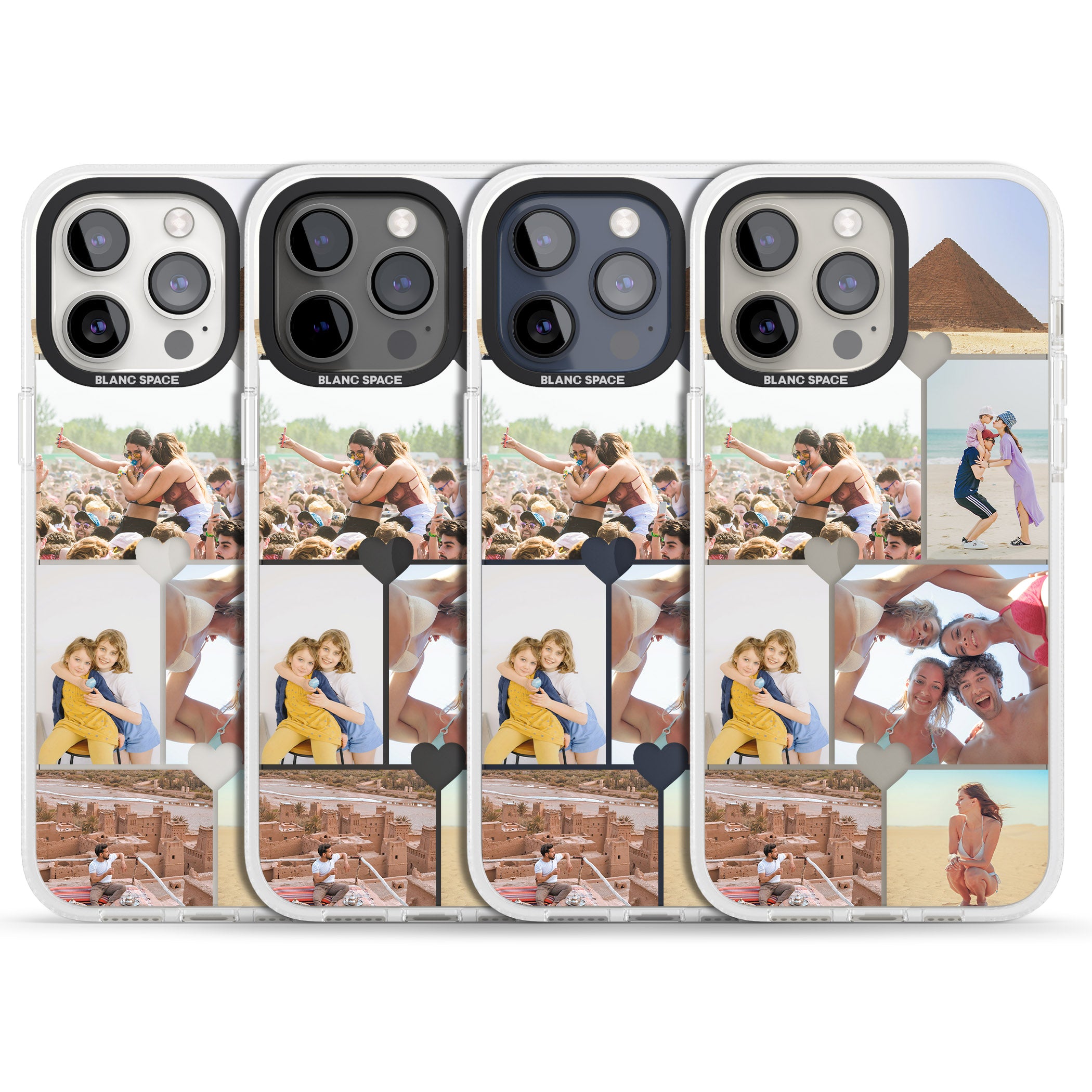 Personalised Heart Photo Grid iPhone 15 Pro Max / 15 Pro / 14 Pro Max / 14 Pro / 13 Pro Clear Case Impact Air - Blanc Space