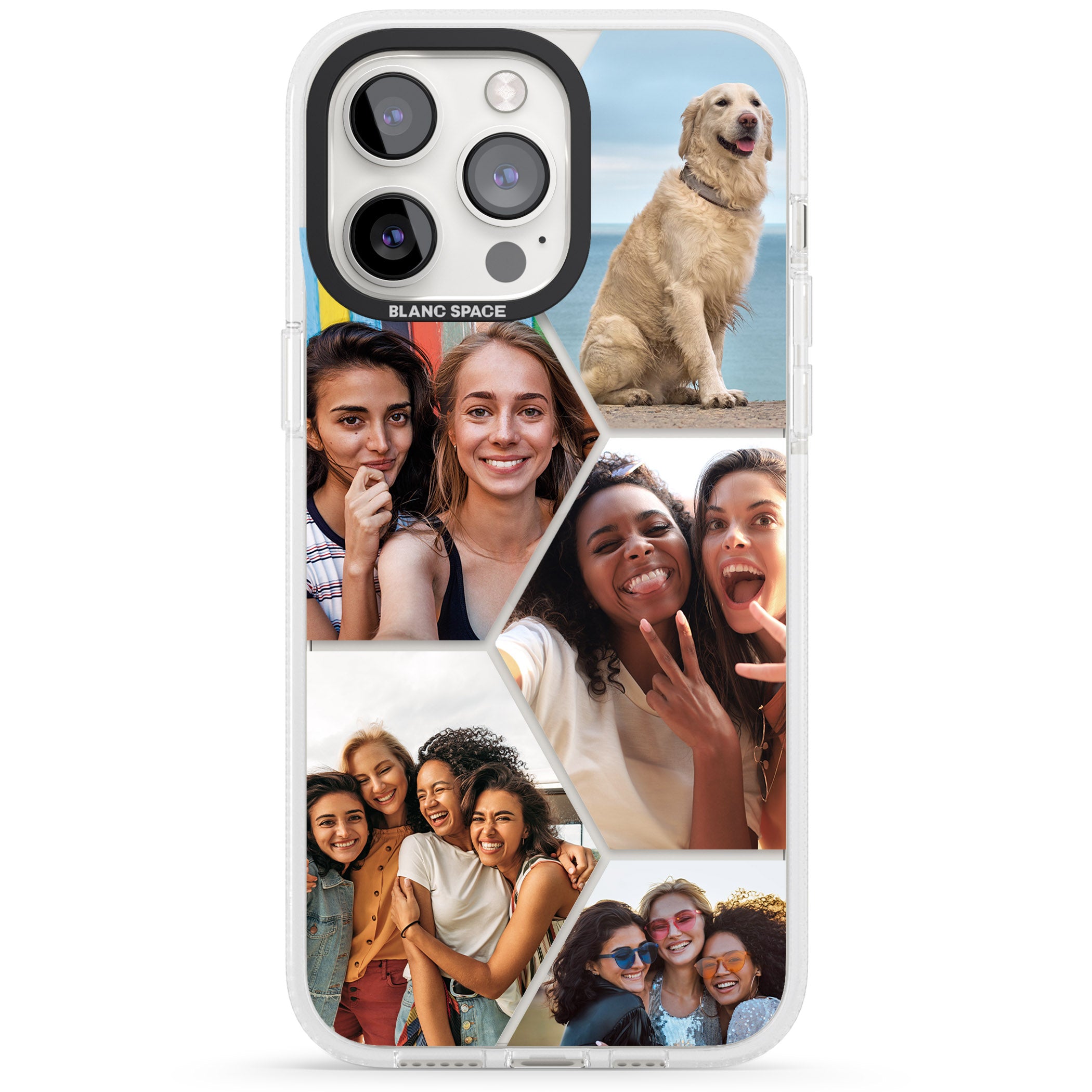 Personalised Beehive Photo Grid iPhone 15 Pro Max / 15 Pro / 14 Pro Max / 14 Pro / 13 Pro Clear Case Impact Air - Blanc Space