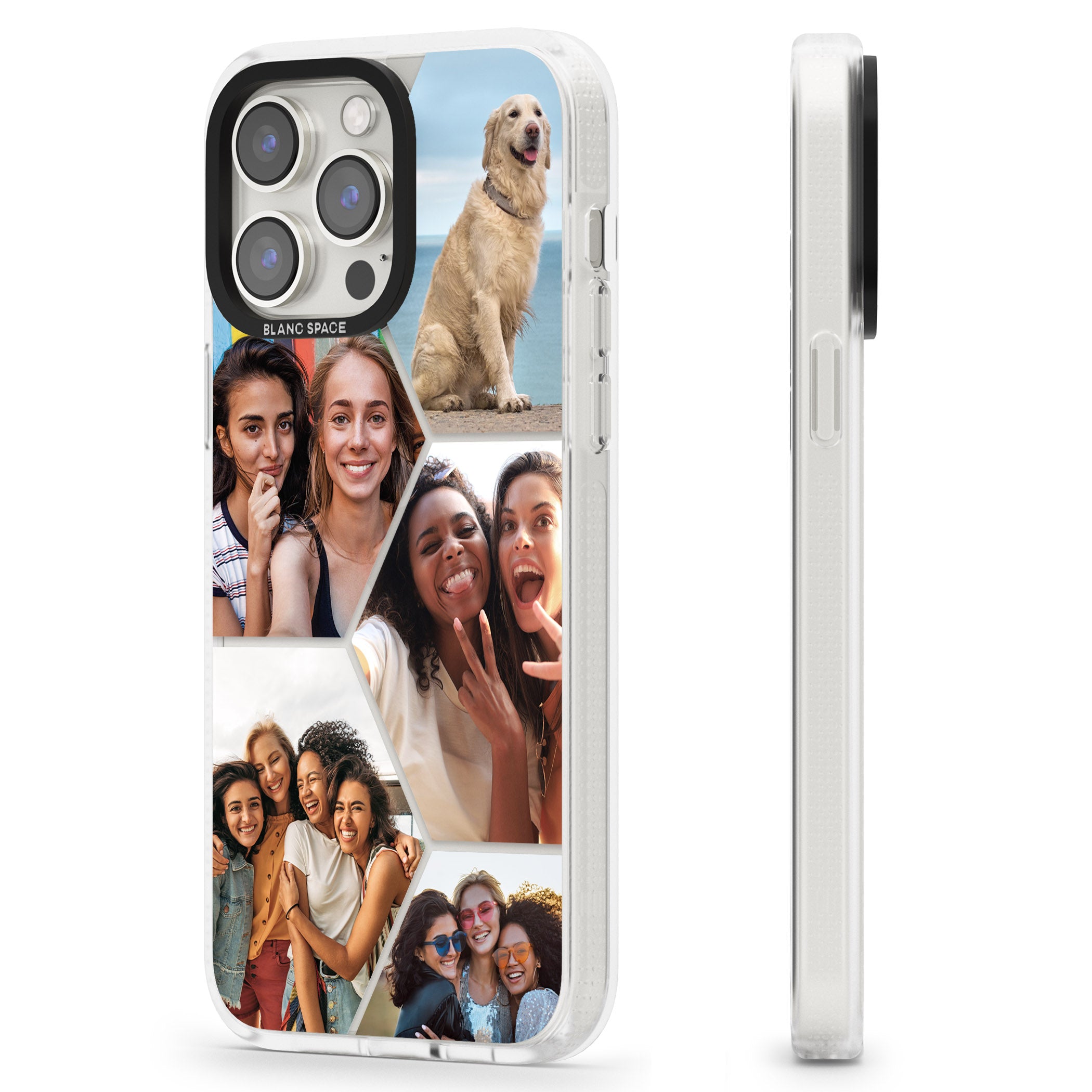 Personalised Beehive Photo Grid iPhone 15 Pro Max / 15 Pro / 14 Pro Max / 14 Pro / 13 Pro Clear Case Impact Air - Blanc Space