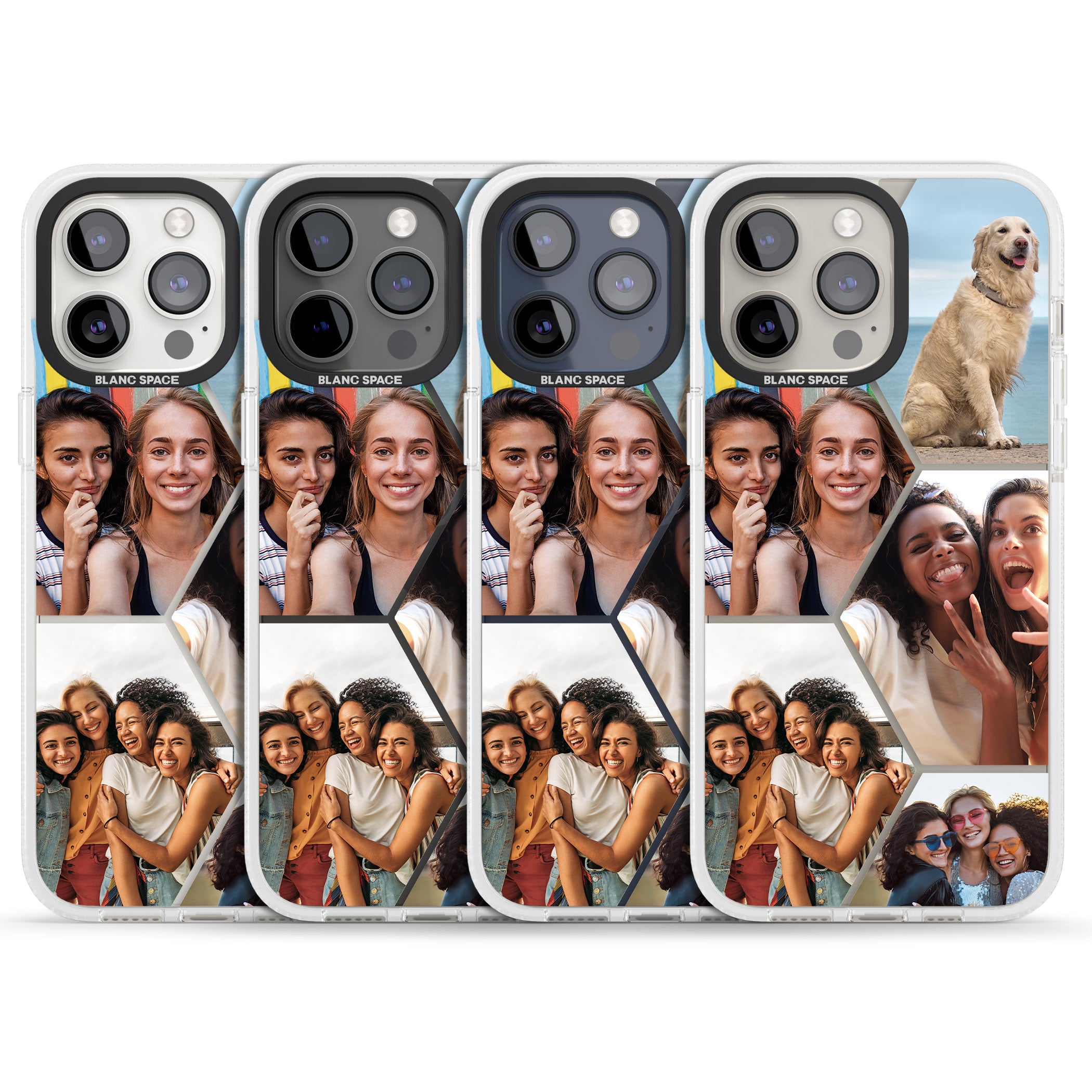Personalised Beehive Photo Grid iPhone 15 Pro Max / 15 Pro / 14 Pro Max / 14 Pro / 13 Pro Clear Case Impact Air - Blanc Space