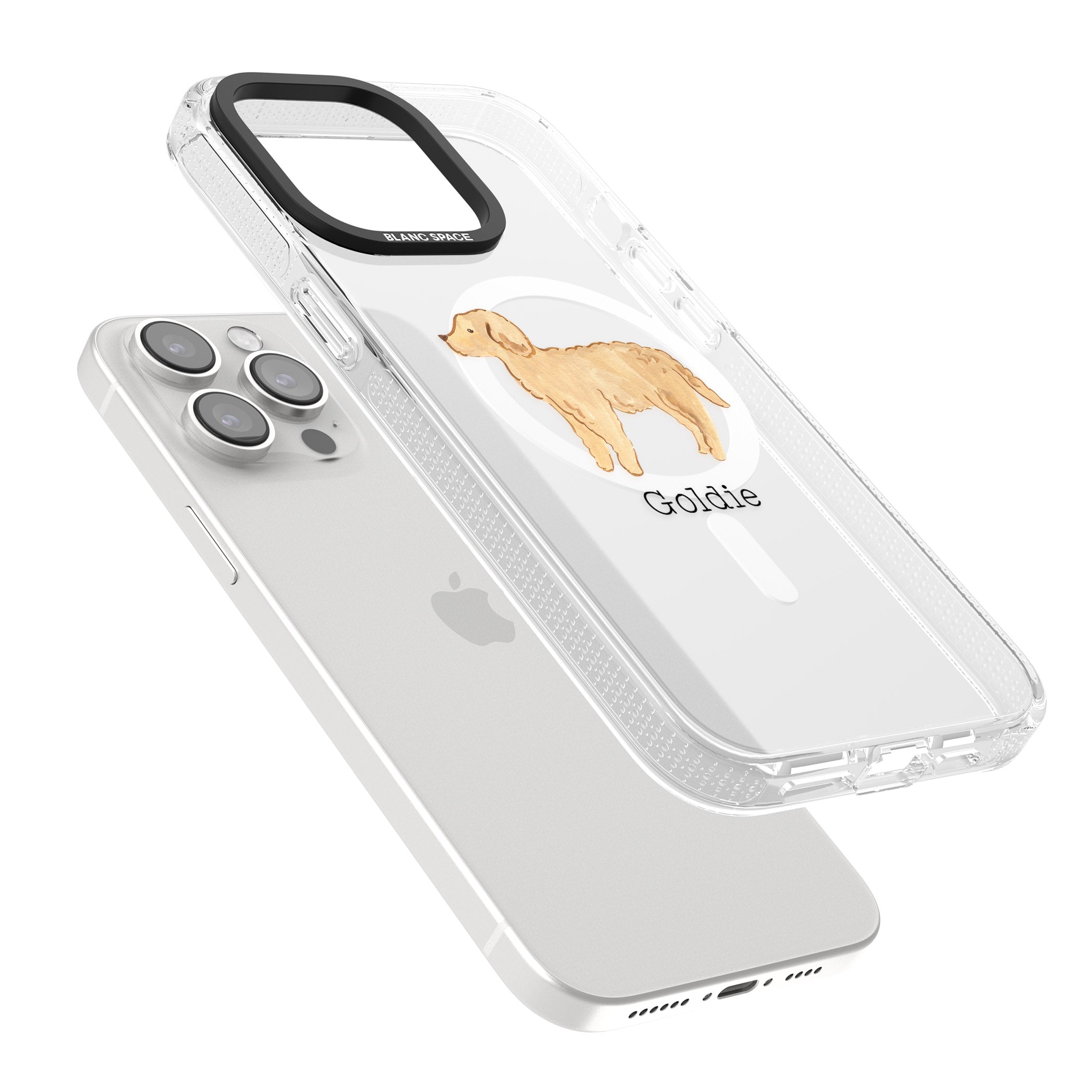 Personalised Hand Painted Goldendoodle iPhone 15 Pro Max / 15 Pro / 14 Pro Max / 14 Pro / 13 Pro Clear Case Impact Air - Blanc Space