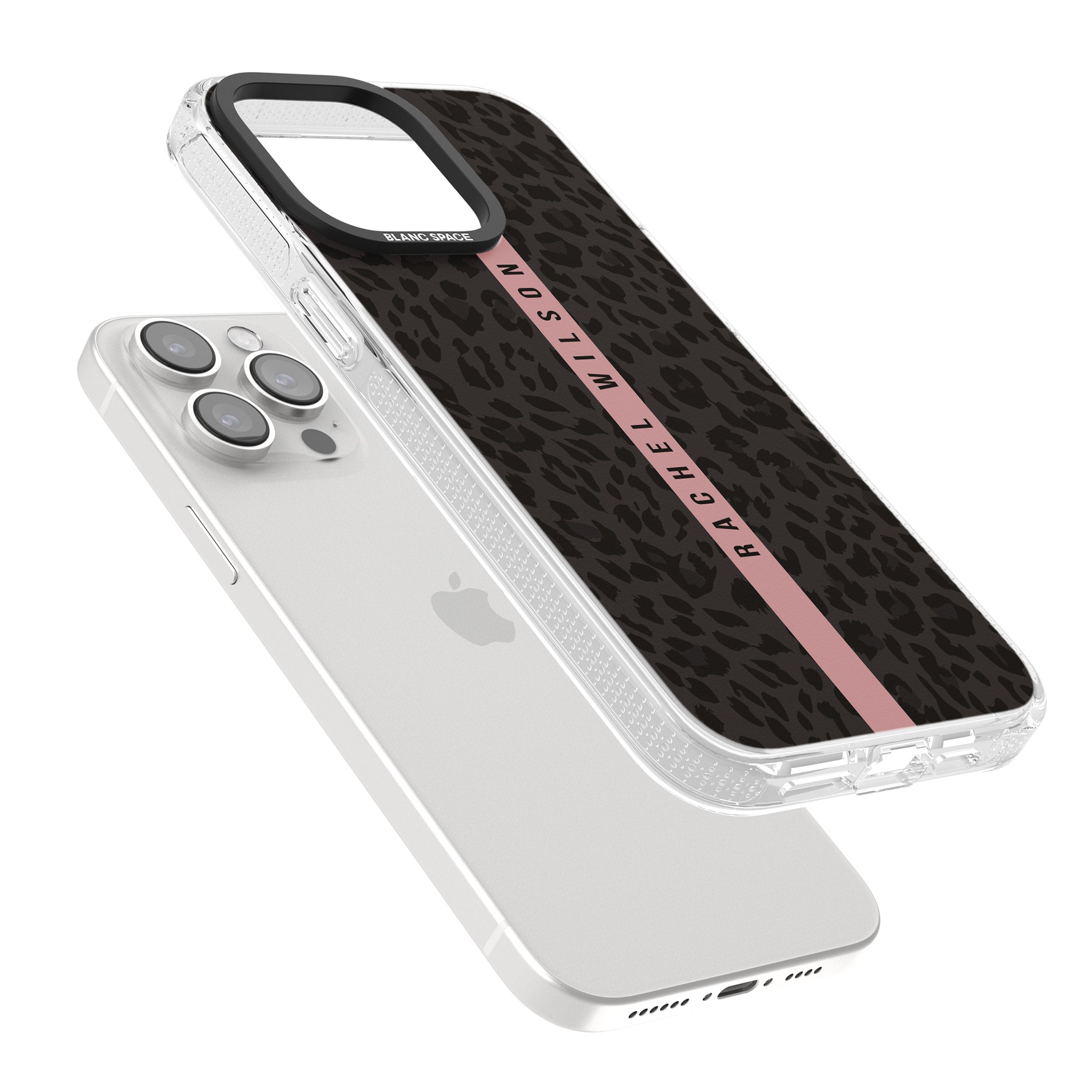 Personalised Pink Stripe Leopard Pattern iPhone 15 Pro Max / 15 Pro / 14 Pro Max / 14 Pro / 13 Pro Clear Case Impact Air - Blanc Space