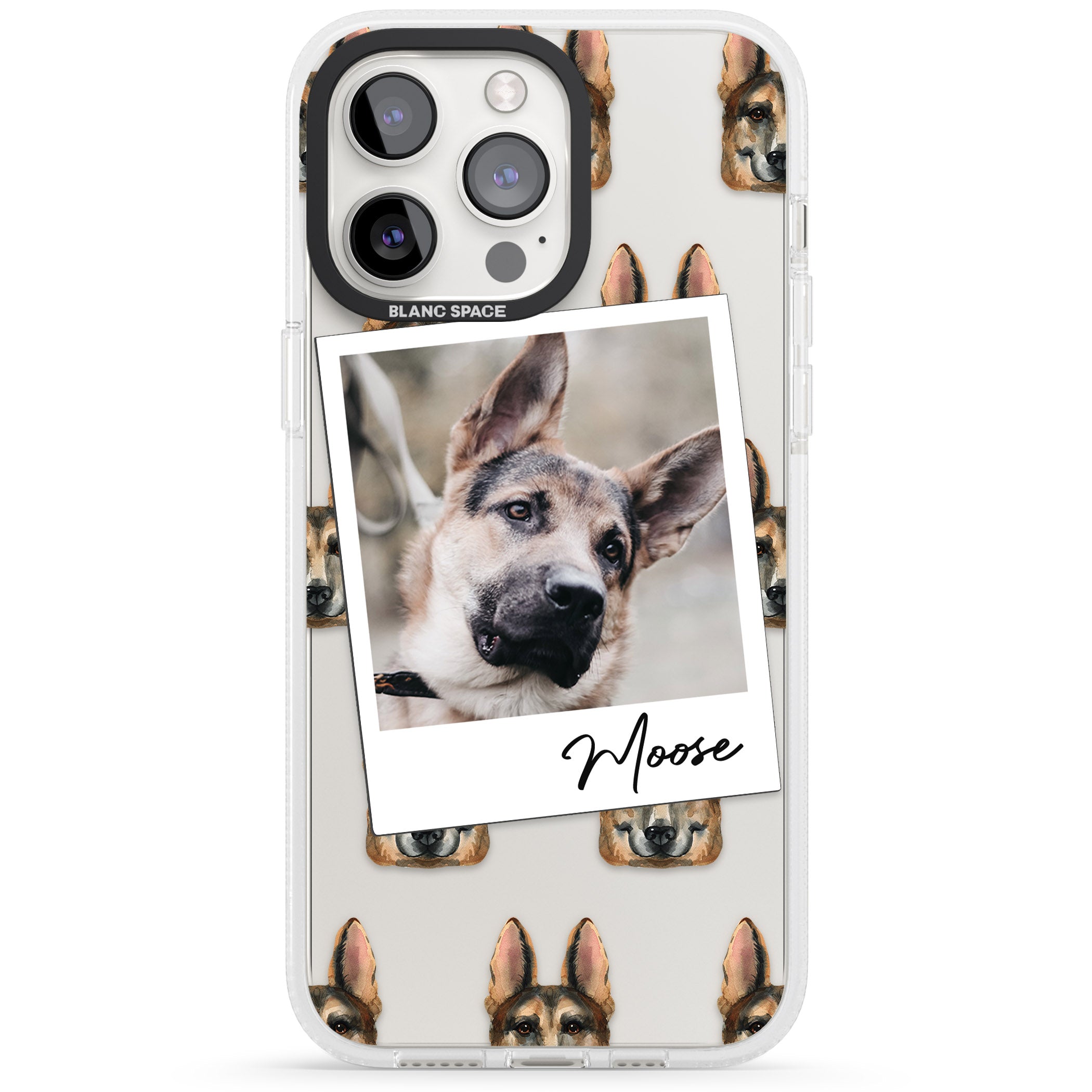 Personalised German Shepherd - Dog Photo iPhone 15 Pro Max / 15 Pro / 14 Pro Max / 14 Pro / 13 Pro Clear Case Impact Air - Blanc Space