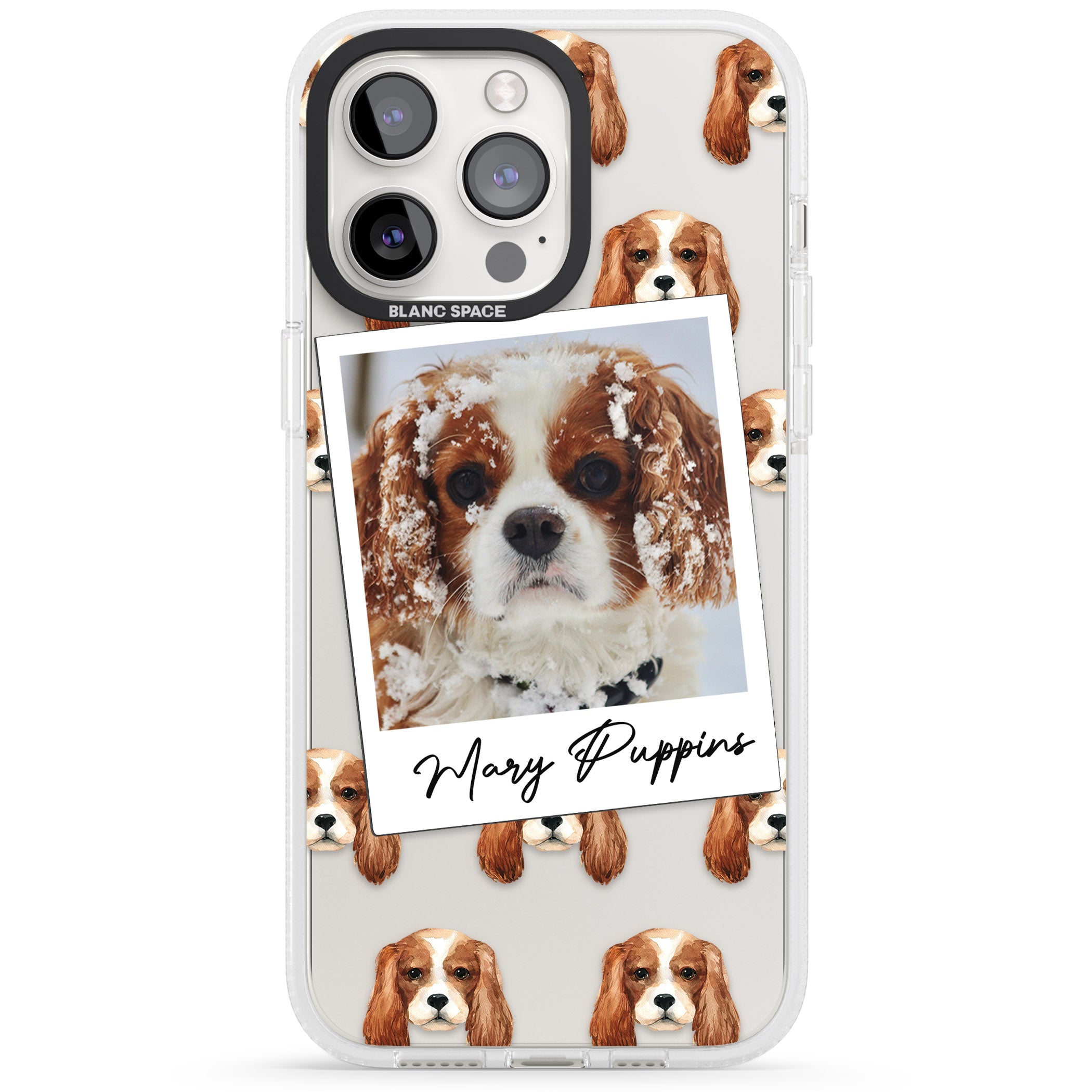 Personalised Cavalier King Charles - Dog Photo iPhone 15 Pro Max / 15 Pro / 14 Pro Max / 14 Pro / 13 Pro Clear Case Impact Air - Blanc Space