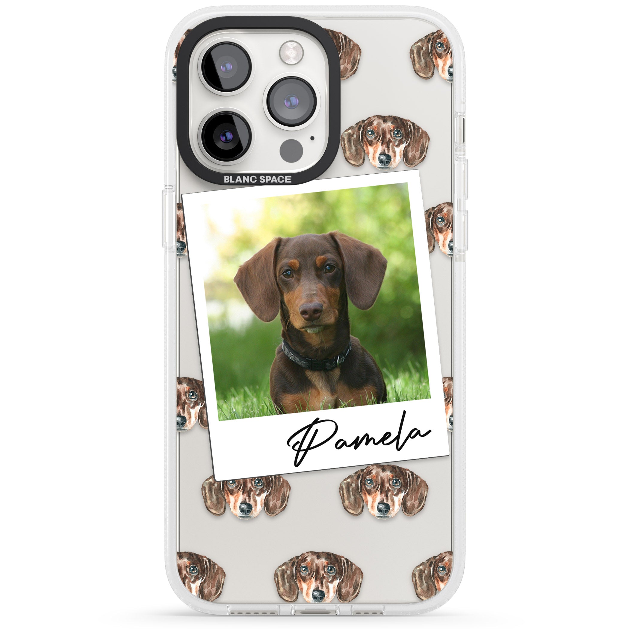 Personalised Dachshund, Brown - Dog Photo iPhone 15 Pro Max / 15 Pro / 14 Pro Max / 14 Pro / 13 Pro Clear Case Impact Air - Blanc Space