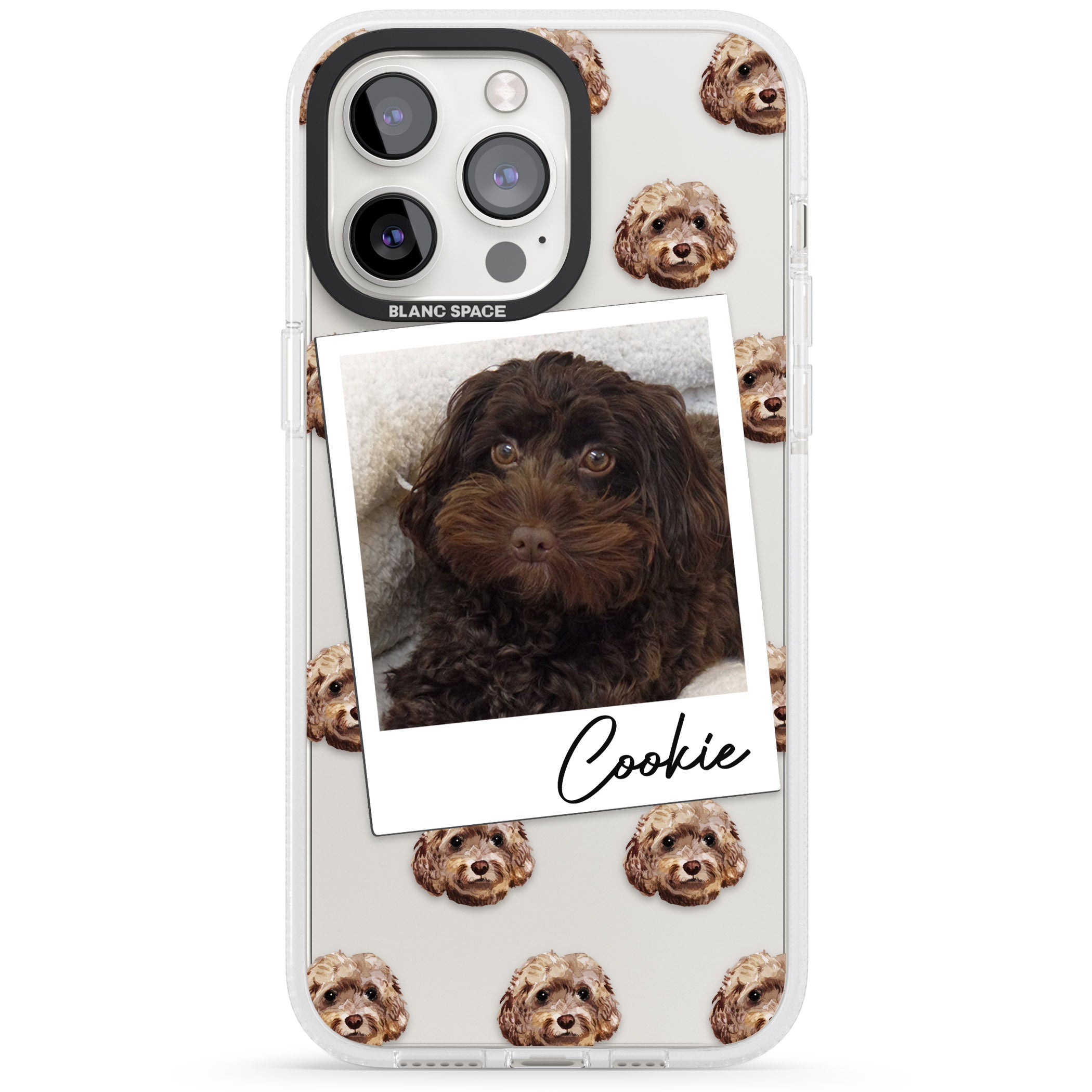 Personalised Cockapoo, Brown - Dog Photo iPhone 15 Pro Max / 15 Pro / 14 Pro Max / 14 Pro / 13 Pro Clear Case Impact Air - Blanc Space