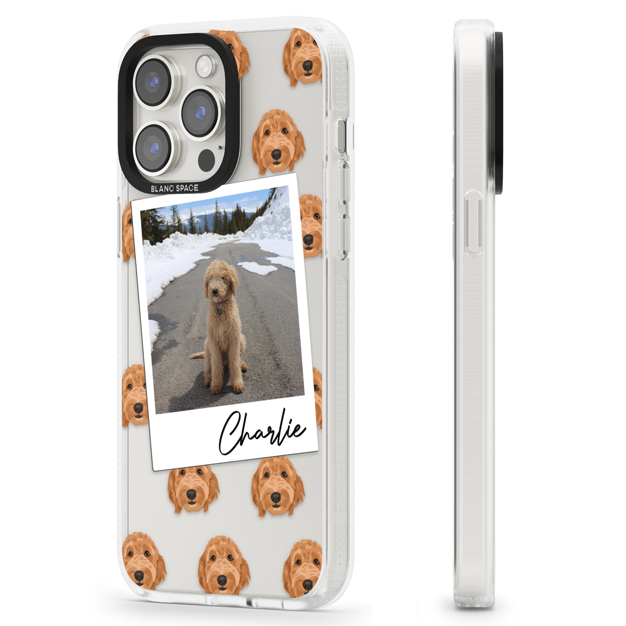 Personalised Personalised Golden Doodle - Dog Photo iPhone 15 Pro Max / 15 Pro / 14 Pro Max / 14 Pro / 13 Pro Clear Case Impact Air - Blanc Space